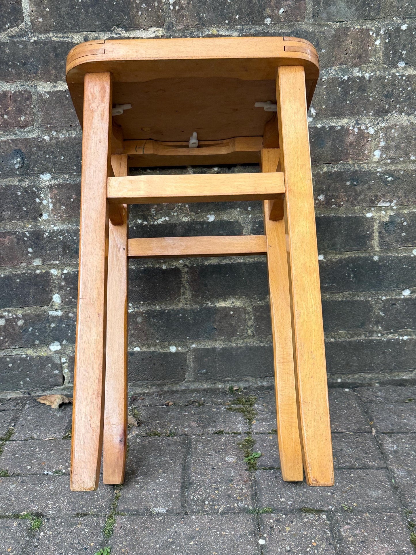Vintage Mid Century Yellow Top Wooden Stool – Retro 1960s/70s Kitchen or Workshop Stool / Seat, Space Saving, Pop of Colour Furniture