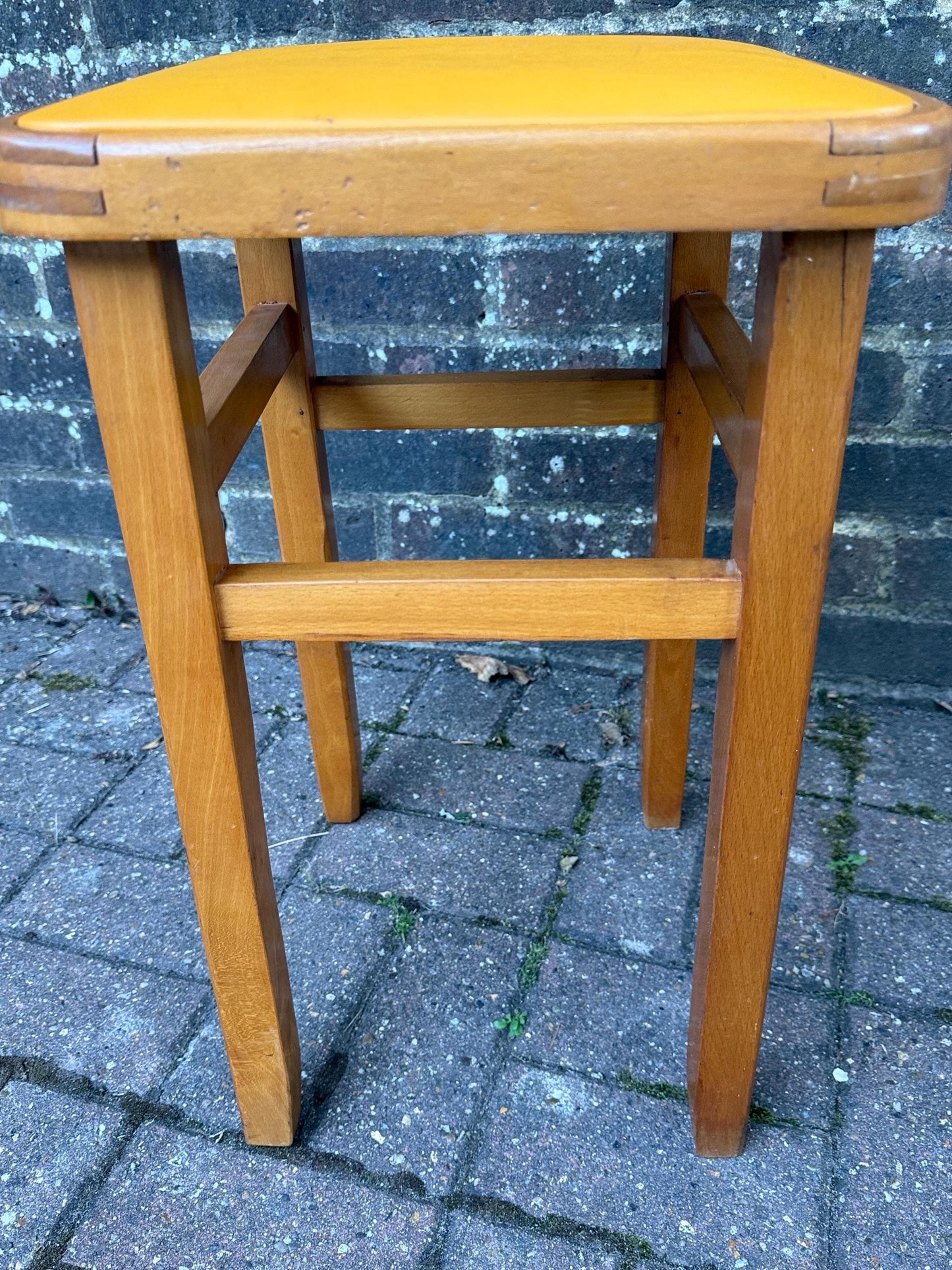 Vintage Mid Century Yellow Top Wooden Stool – Retro 1960s/70s Kitchen or Workshop Stool / Seat, Space Saving, Pop of Colour Furniture