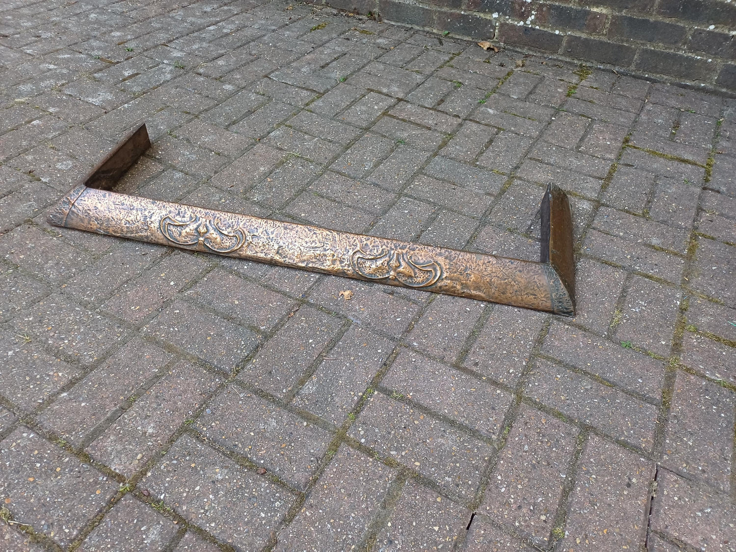 Arts and Crafts Copper Fire Surround Fender Antique Fireplace Guard c1900s Embossed Floral Art Nouveau