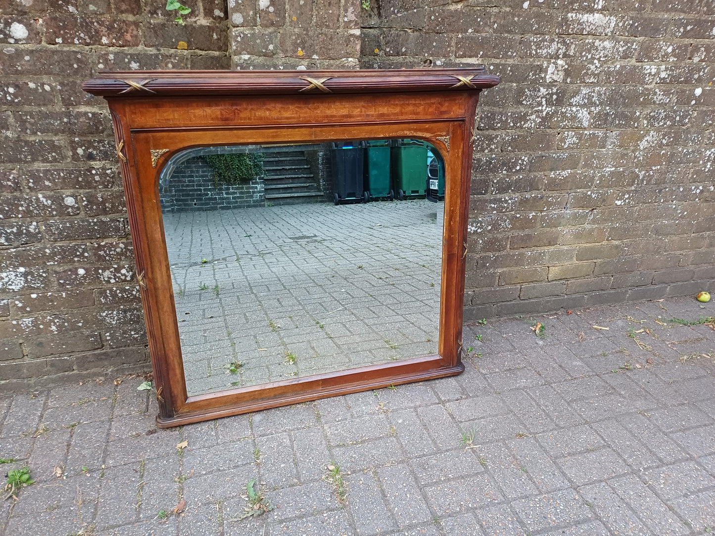 Massive Antique Edwardian Over Mantel Mirror with Marquetry Inlay Reeded Frame & Gilt Detail Early 1900s Fireplace Mirror FREE HAND Delivery
