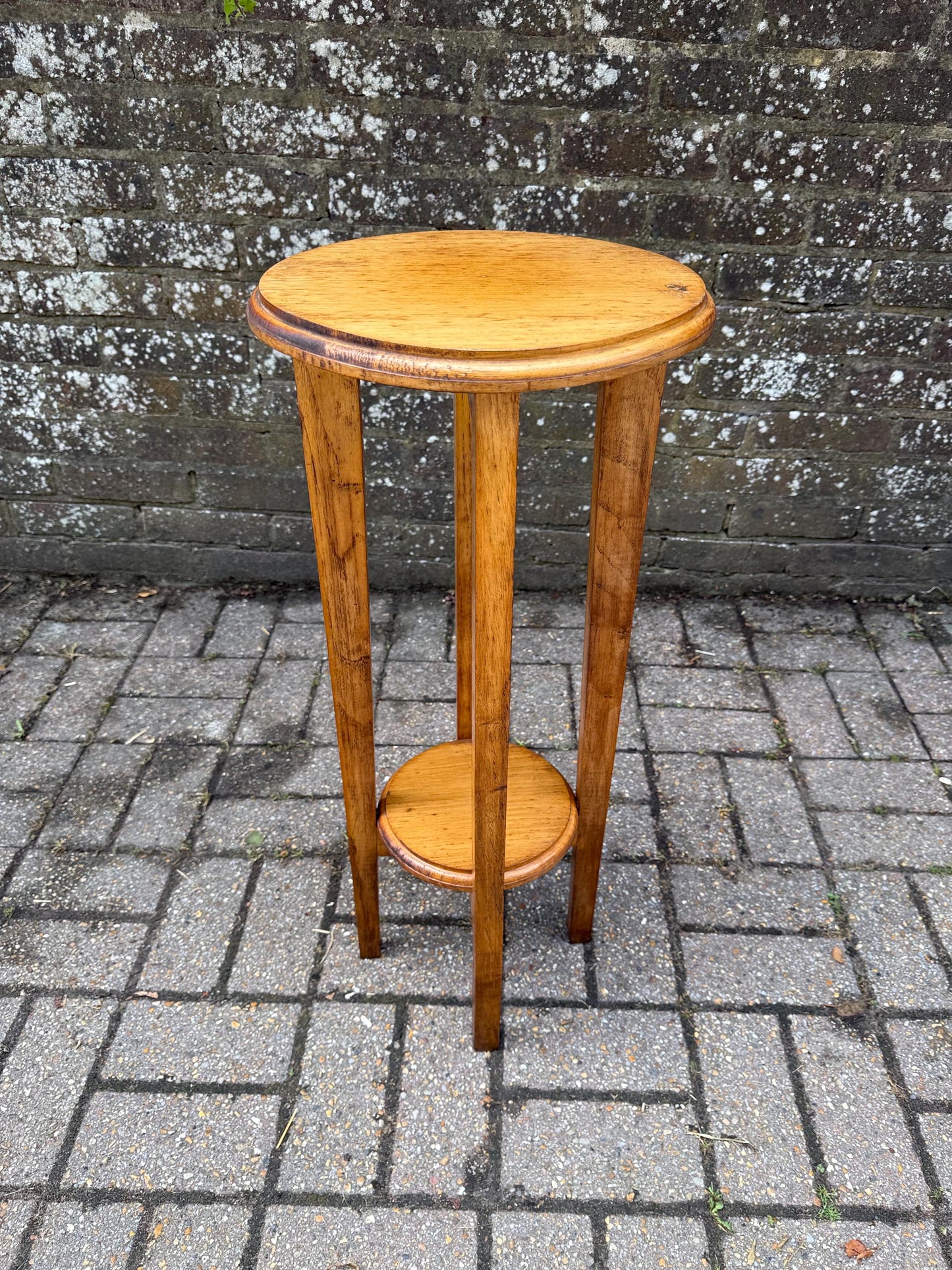 Vintage Wooden Pine Plant Stand – Tall Two Tier Display Table, Slim Mid Century Hallway Stand, Rustic Country Cottage Pedestal