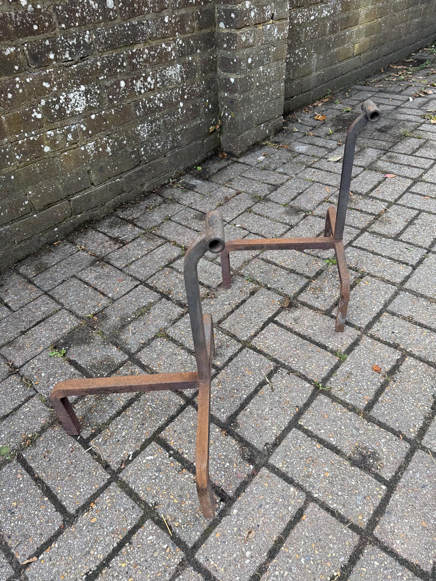 Rare Vintage Wrought Iron Fire Dogs – Rustic Mid Century Fireplace Andirons, Traditional Log Holders, Country Cottage Hearth Decor design