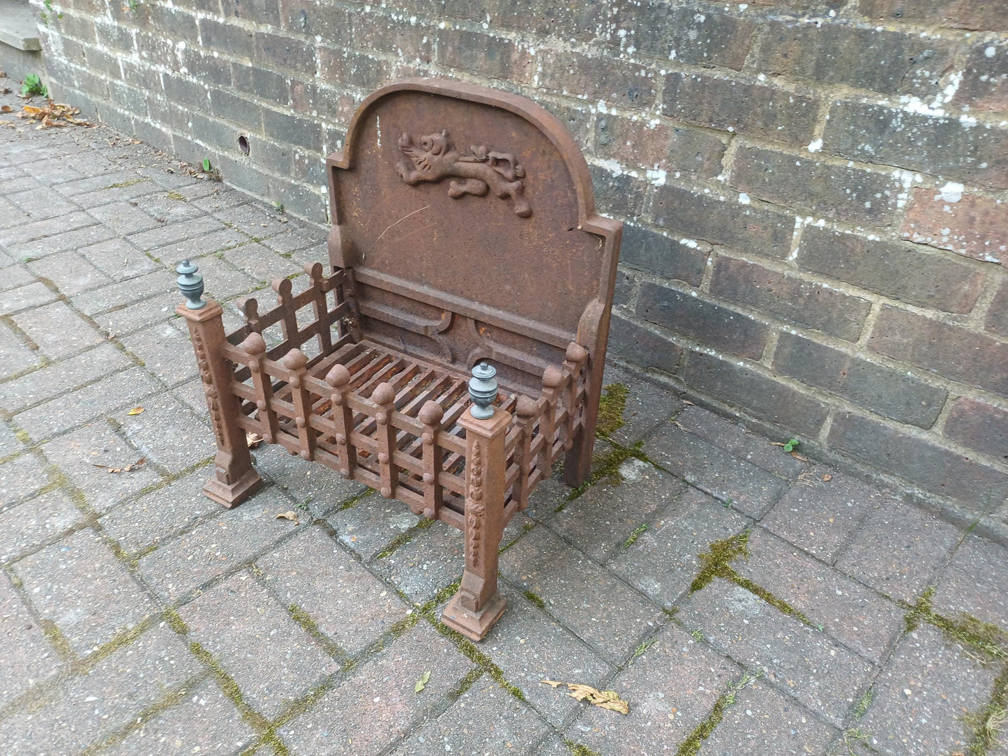 Antique Cast Iron Fire Grate 19th Century Fireplace Insert Rustic Iron Fire Basket with Lion Motif Vintage Hearth Decor FREE HAND Delivery