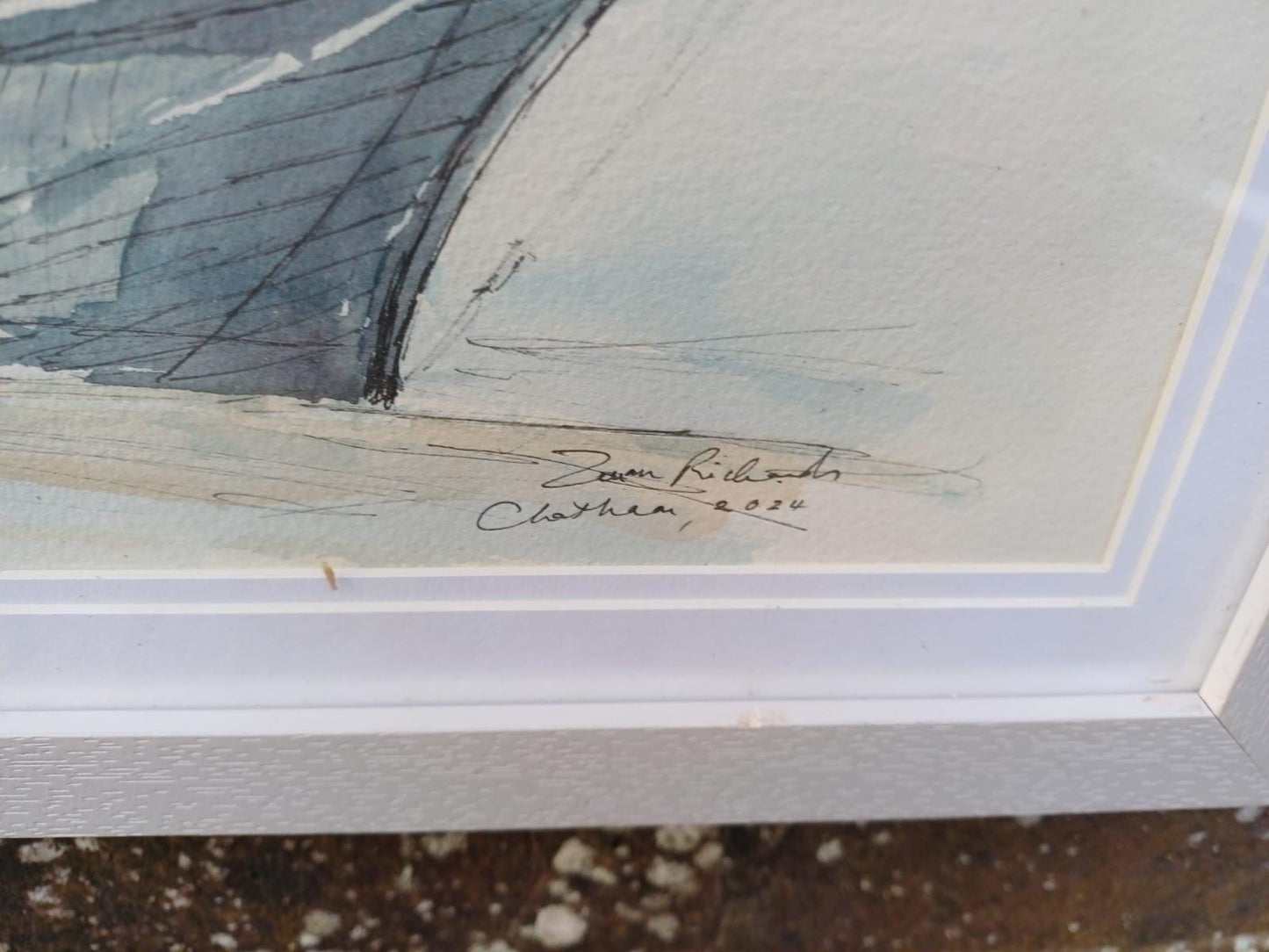 Original Nautical Ship Watercolour, “Nao Victoria” Chatham, Signed Maritime Painting by Z Richards, Historic Sailing Vessel in White Frame