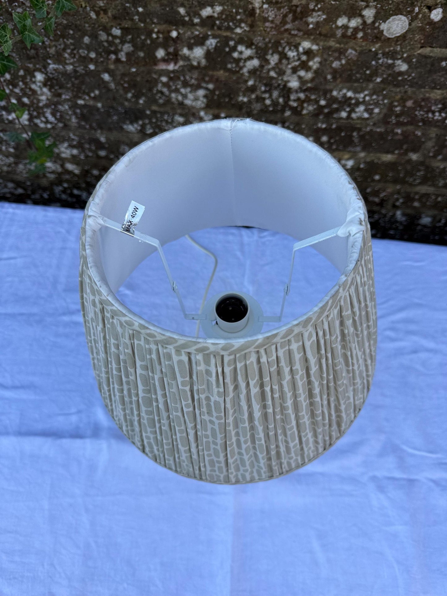 Vintage Cream Wooden Table Lamp & Pleated Fabric Shade – Shabby Chic Cottagecore Farmhouse Lighting, Rustic Bedside or Table Lamp, working