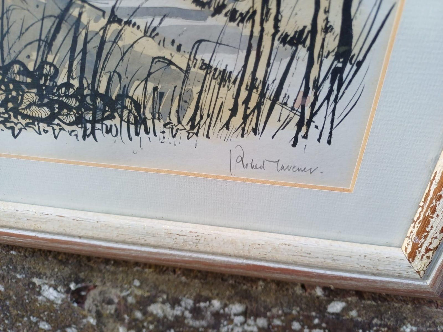 Vintage Signed Lithograph of Alfriston Sussex by Robert Taverner (1920-2004), Village Landscape Framed English Countryside Art