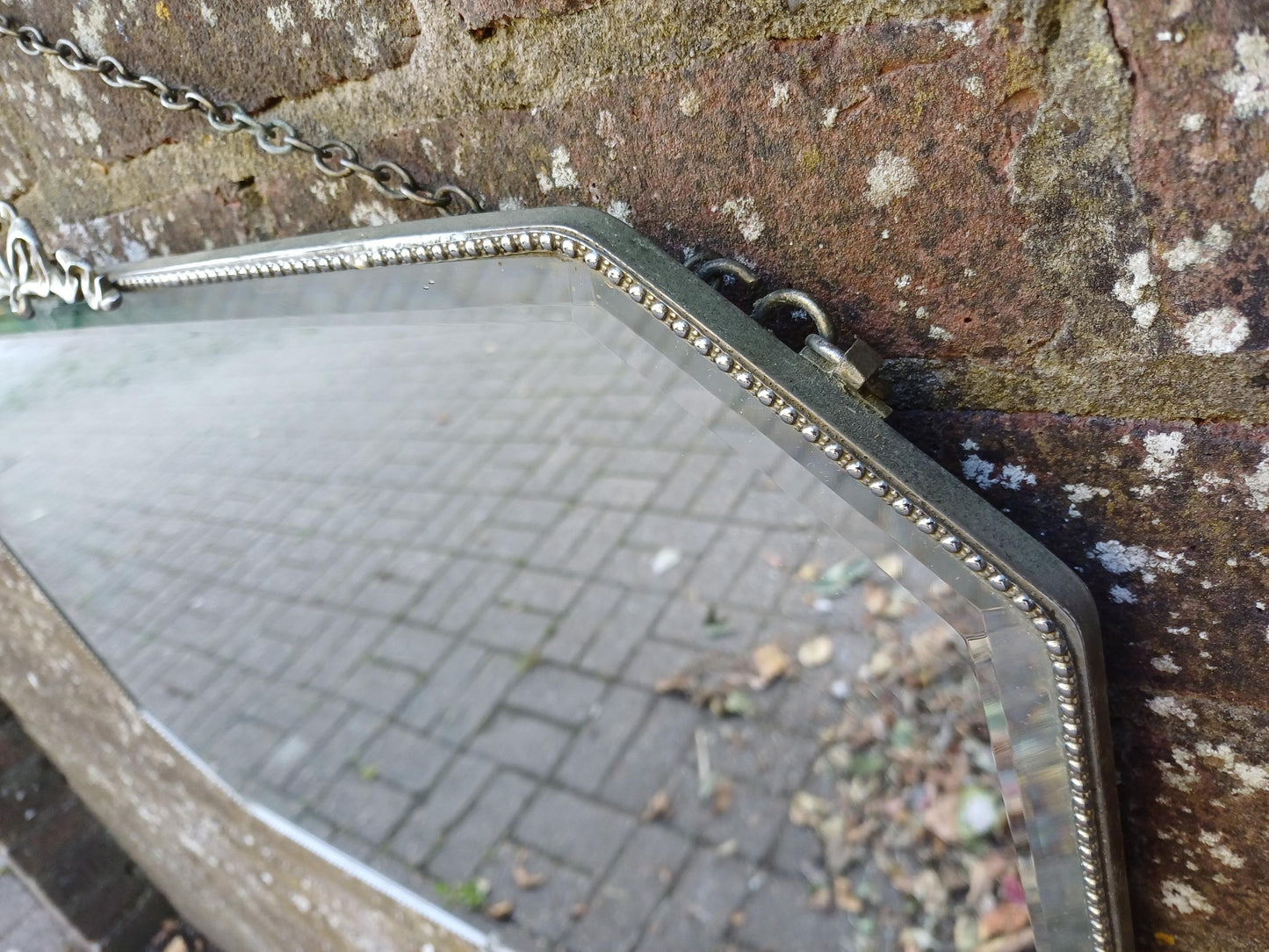 Vintage 1930s Chrome Ribbon Wall Mirror – Art Deco Era, Bevelled Glass, Elegant Teardrop Frame, Decorative Antique Statement Piece