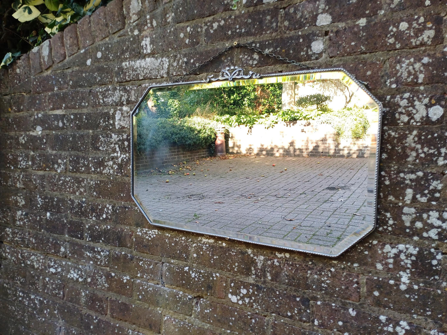 Vintage 1930s Chrome Ribbon Wall Mirror – Art Deco Era, Bevelled Glass, Elegant Teardrop Frame, Decorative Antique Statement Piece