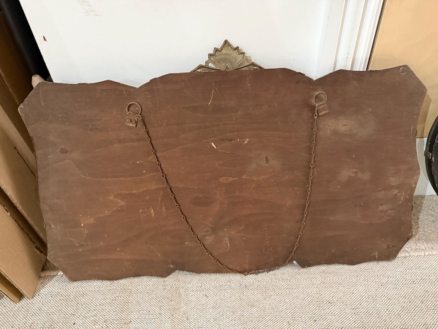 Superb Art Deco 1930s mirror with metal detail and original chain and backing, 1900s vintage mirror, landscape mirror 61cm x 37cm