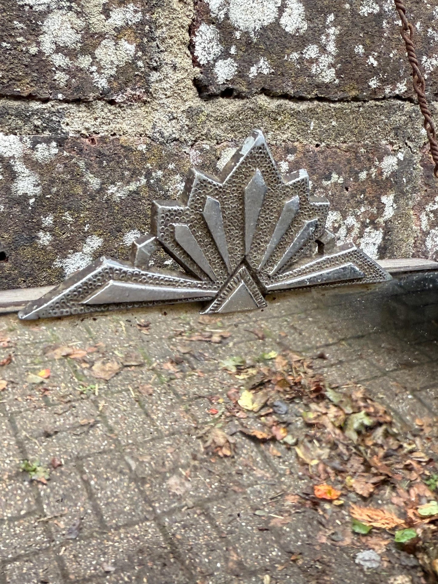 Superb Art Deco 1930s mirror with metal detail and original chain and backing, 1900s vintage mirror, landscape mirror 61cm x 37cm