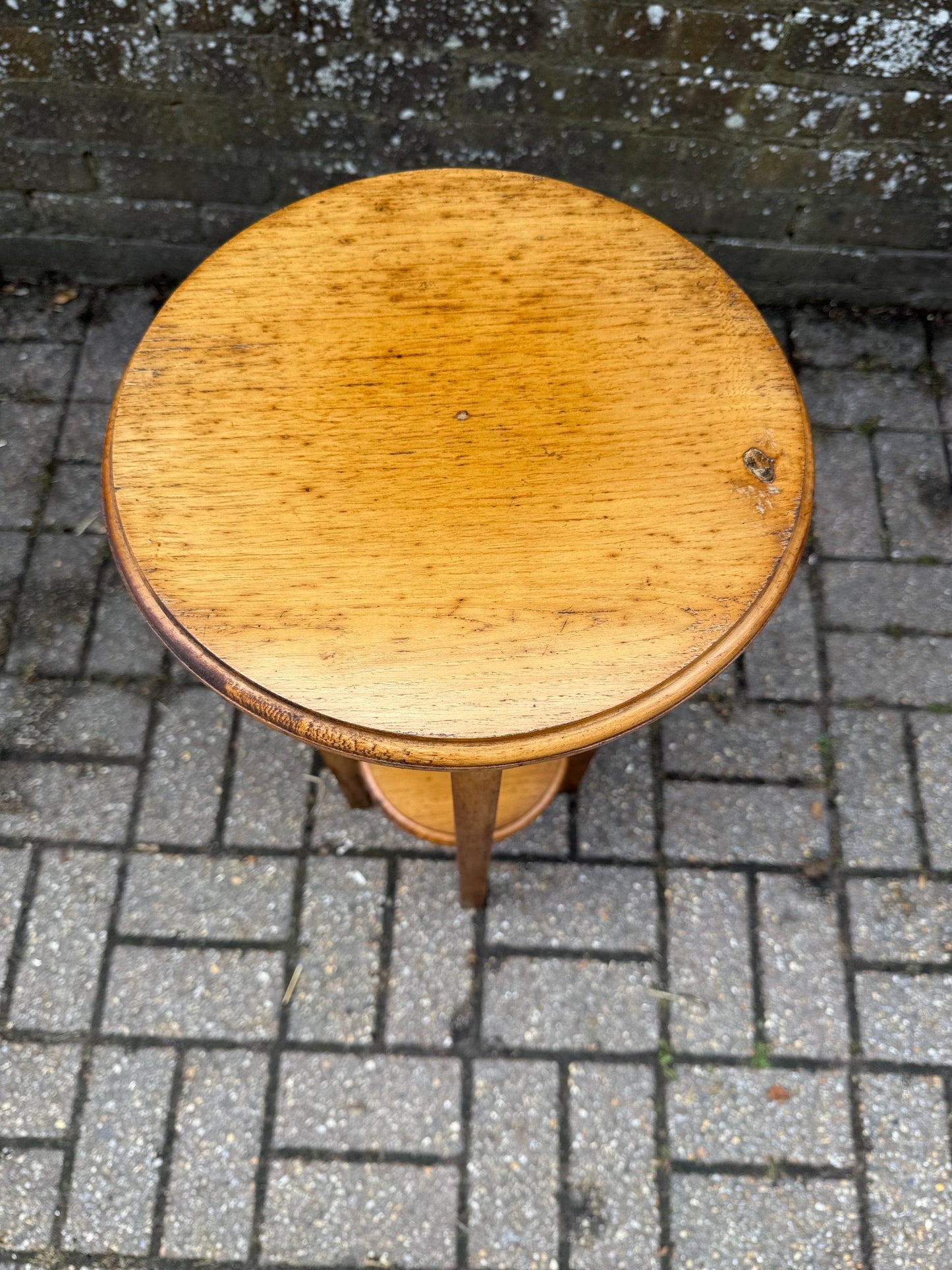 Vintage Wooden Pine Plant Stand – Tall Two Tier Display Table, Slim Mid Century Hallway Stand, Rustic Country Cottage Pedestal