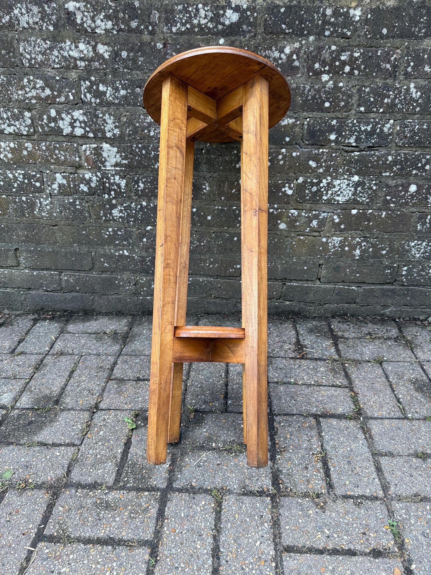 Vintage Wooden Pine Plant Stand – Tall Two Tier Display Table, Slim Mid Century Hallway Stand, Rustic Country Cottage Pedestal