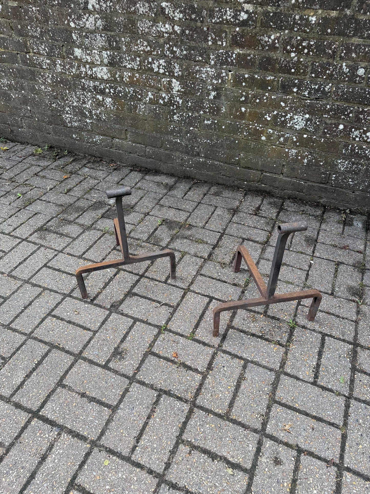Rare Vintage Wrought Iron Fire Dogs – Rustic Mid Century Fireplace Andirons, Traditional Log Holders, Country Cottage Hearth Decor design