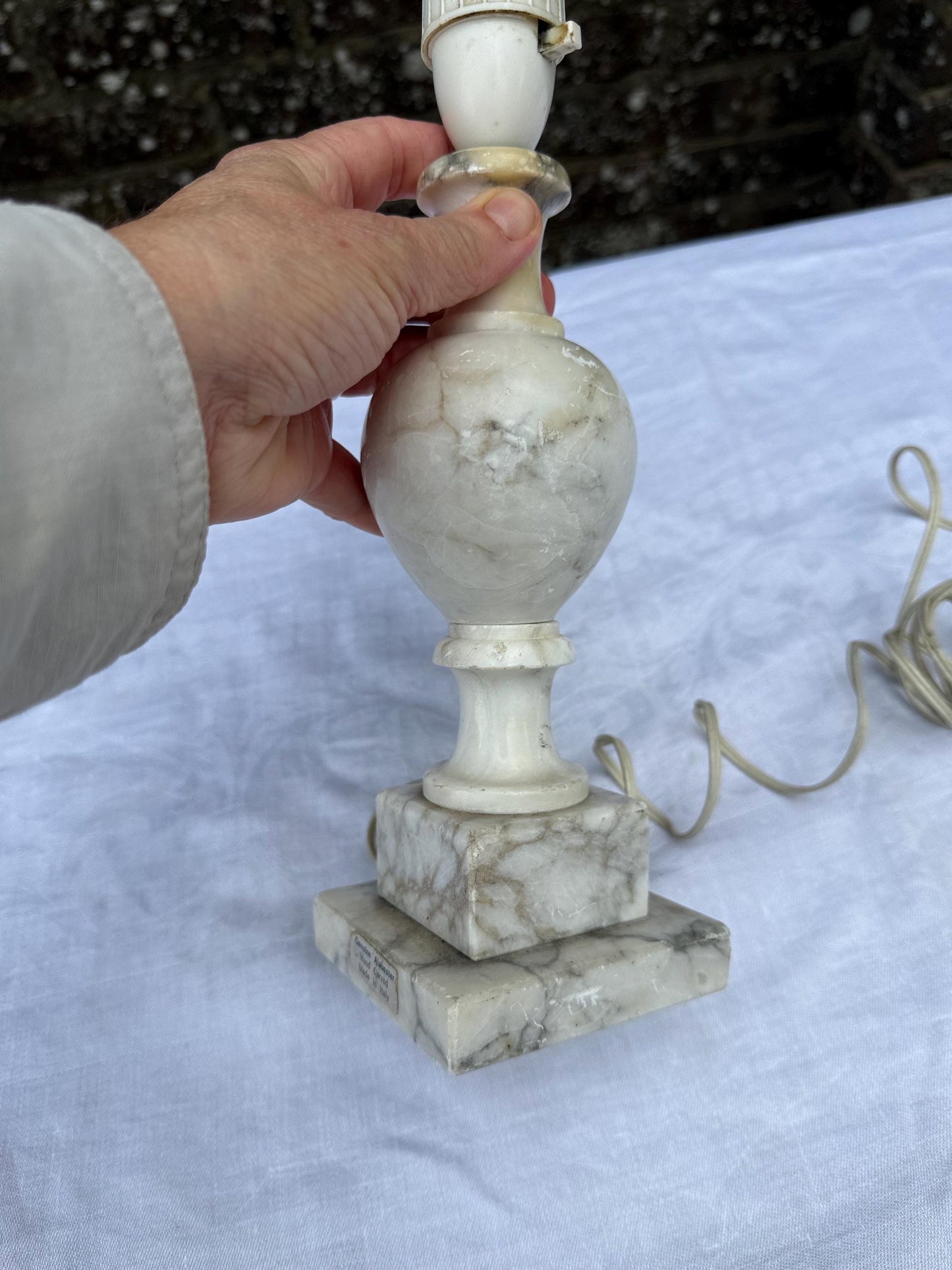 Rare Mid-century Italian Alabaster Table Lamp, Grey Table Lamp, Hand Carved Mid Century Stone Lighting, Made in Italy, Bedside Lamp Base