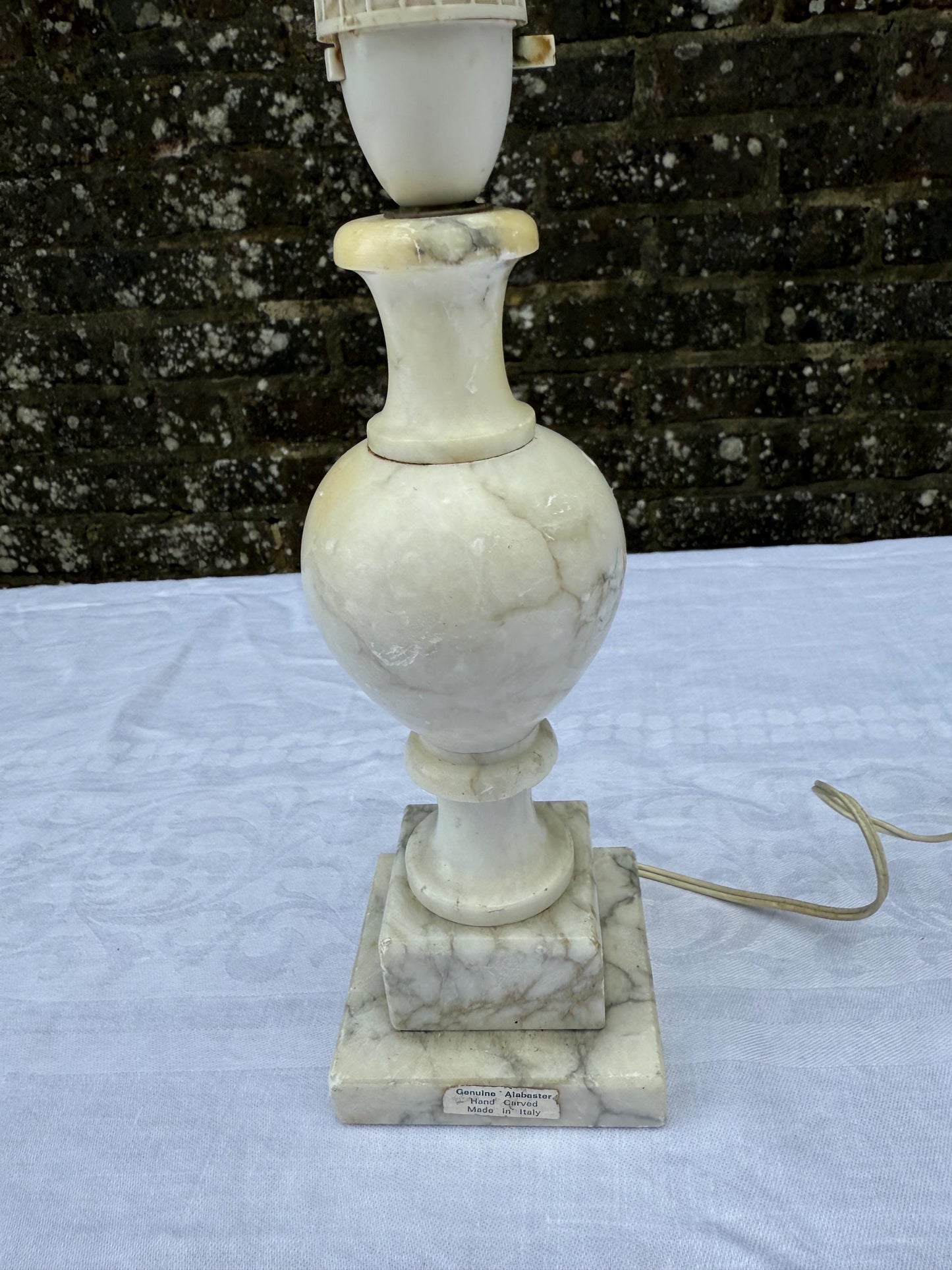 Rare Mid-century Italian Alabaster Table Lamp, Grey Table Lamp, Hand Carved Mid Century Stone Lighting, Made in Italy, Bedside Lamp Base