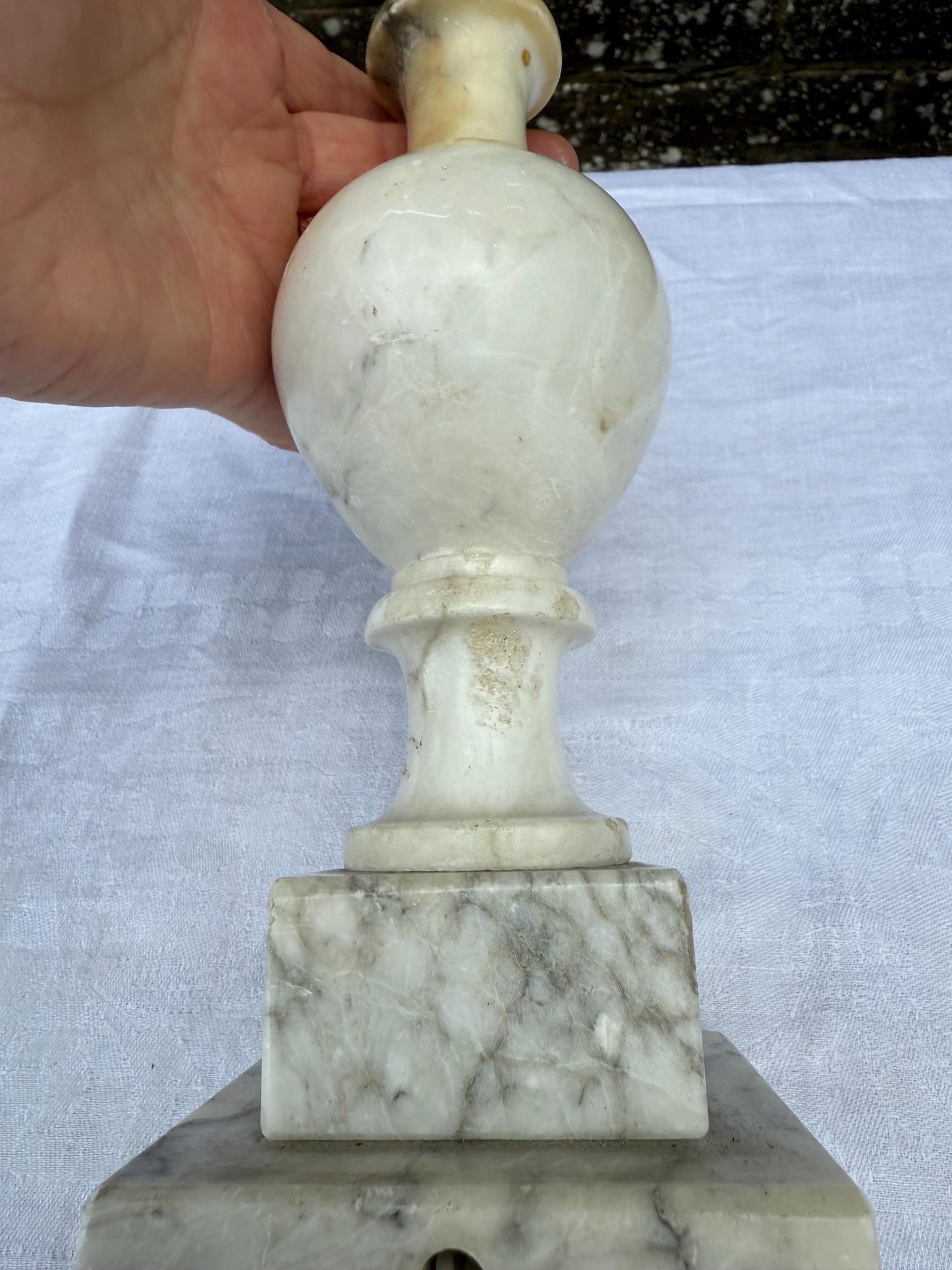 Rare Mid-century Italian Alabaster Table Lamp, Grey Table Lamp, Hand Carved Mid Century Stone Lighting, Made in Italy, Bedside Lamp Base