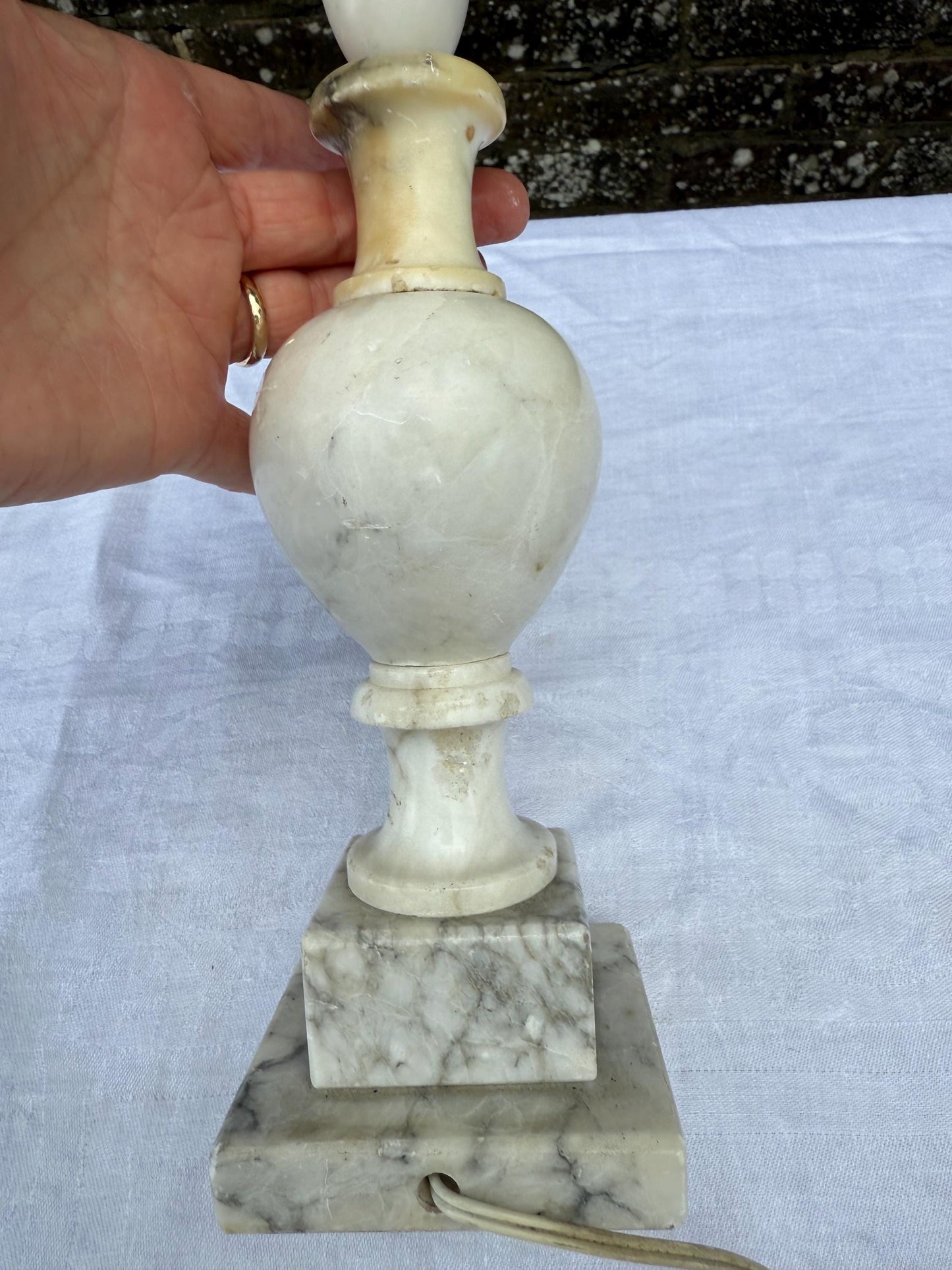 Rare Mid-century Italian Alabaster Table Lamp, Grey Table Lamp, Hand Carved Mid Century Stone Lighting, Made in Italy, Bedside Lamp Base