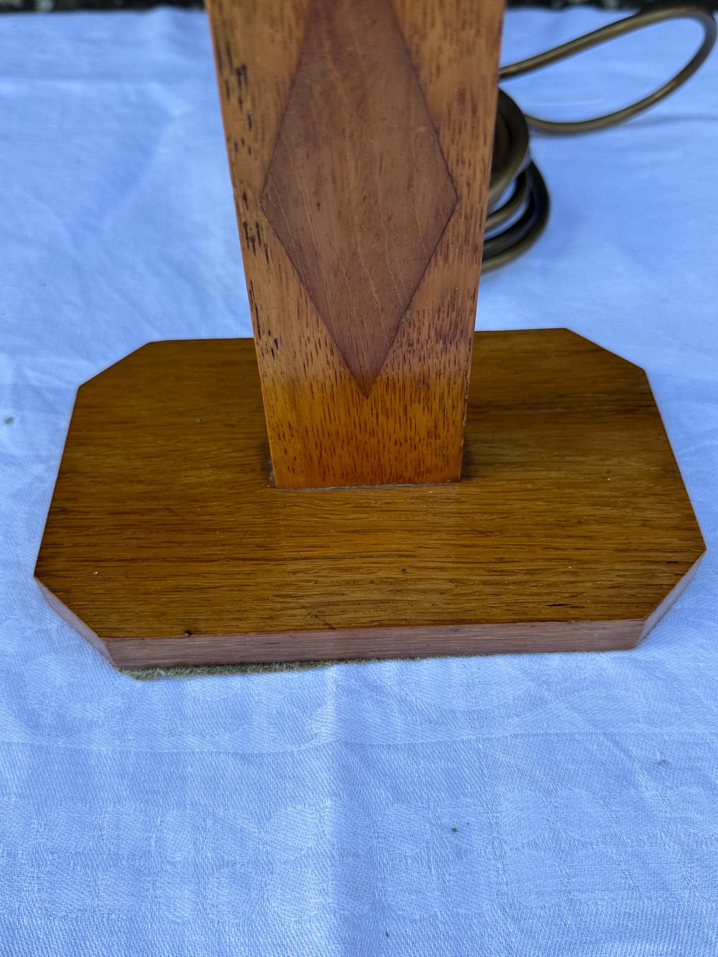 Unique Vintage Mid-Century Modern Wooden Table Lamp with Geometric Inlay and Retro Oak Base – Minimalist Midcentury Lighting, working