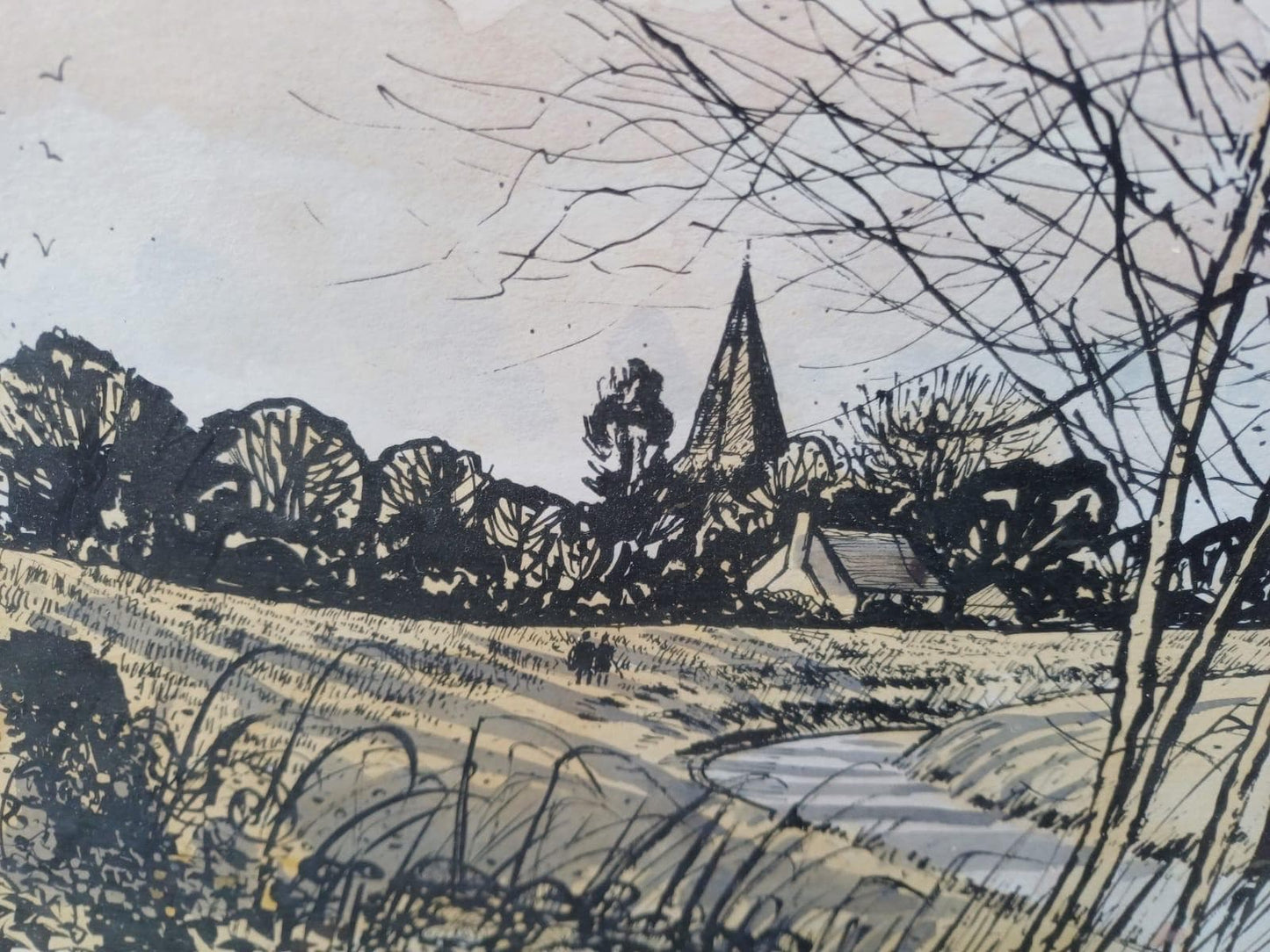 Vintage Signed Lithograph of Alfriston Sussex by Robert Taverner (1920-2004), Village Landscape Framed English Countryside Art