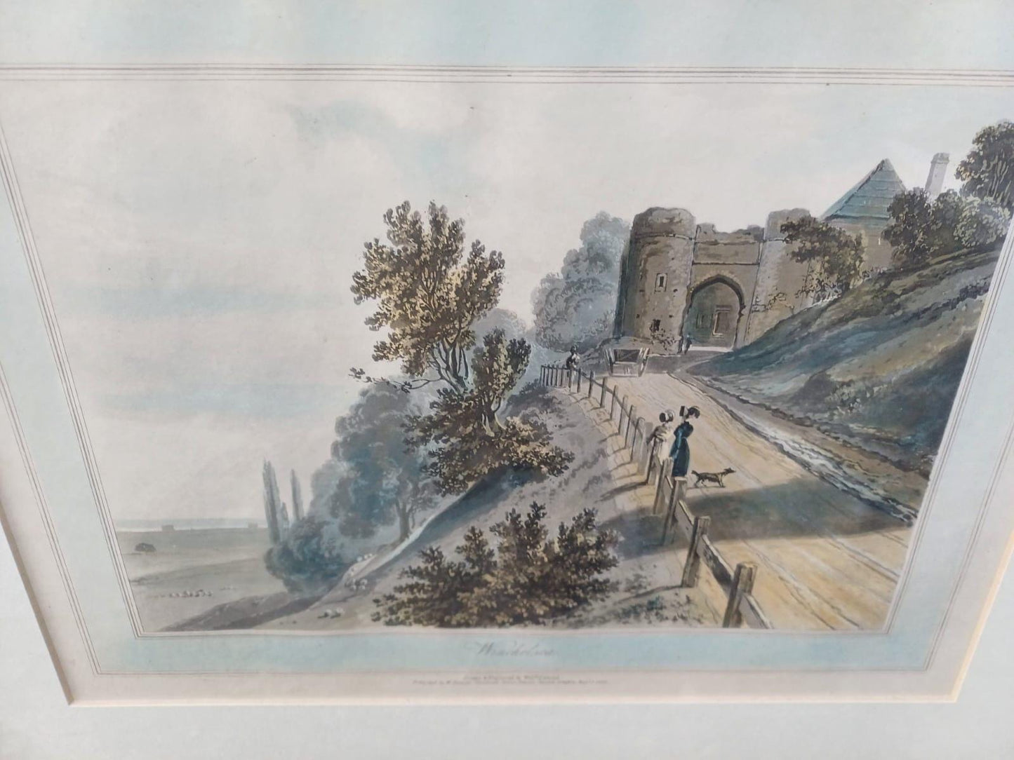 Antique Hand Coloured Print Winchelsea Sussex c1820s Georgian Town Gate Landscape Framed Historic Wall Art, W Daniell engraving, Cinque Port