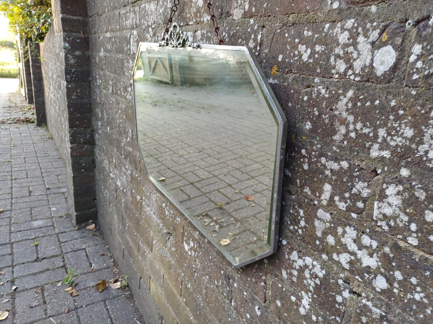 Vintage 1930s Chrome Ribbon Wall Mirror – Art Deco Era, Bevelled Glass, Elegant Teardrop Frame, Decorative Antique Statement Piece