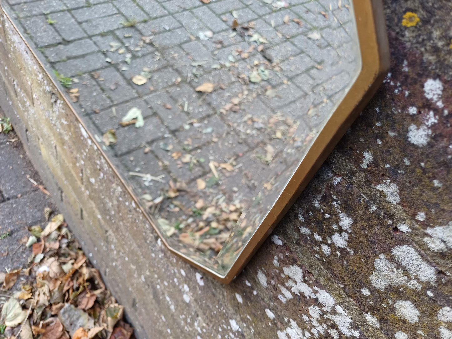 Large Vintage 1920s Gold Gilt Ribbon Wall Mirror – Heavy Quality Bevelled Glass, Decorative Metal Frame, Antique Glamour