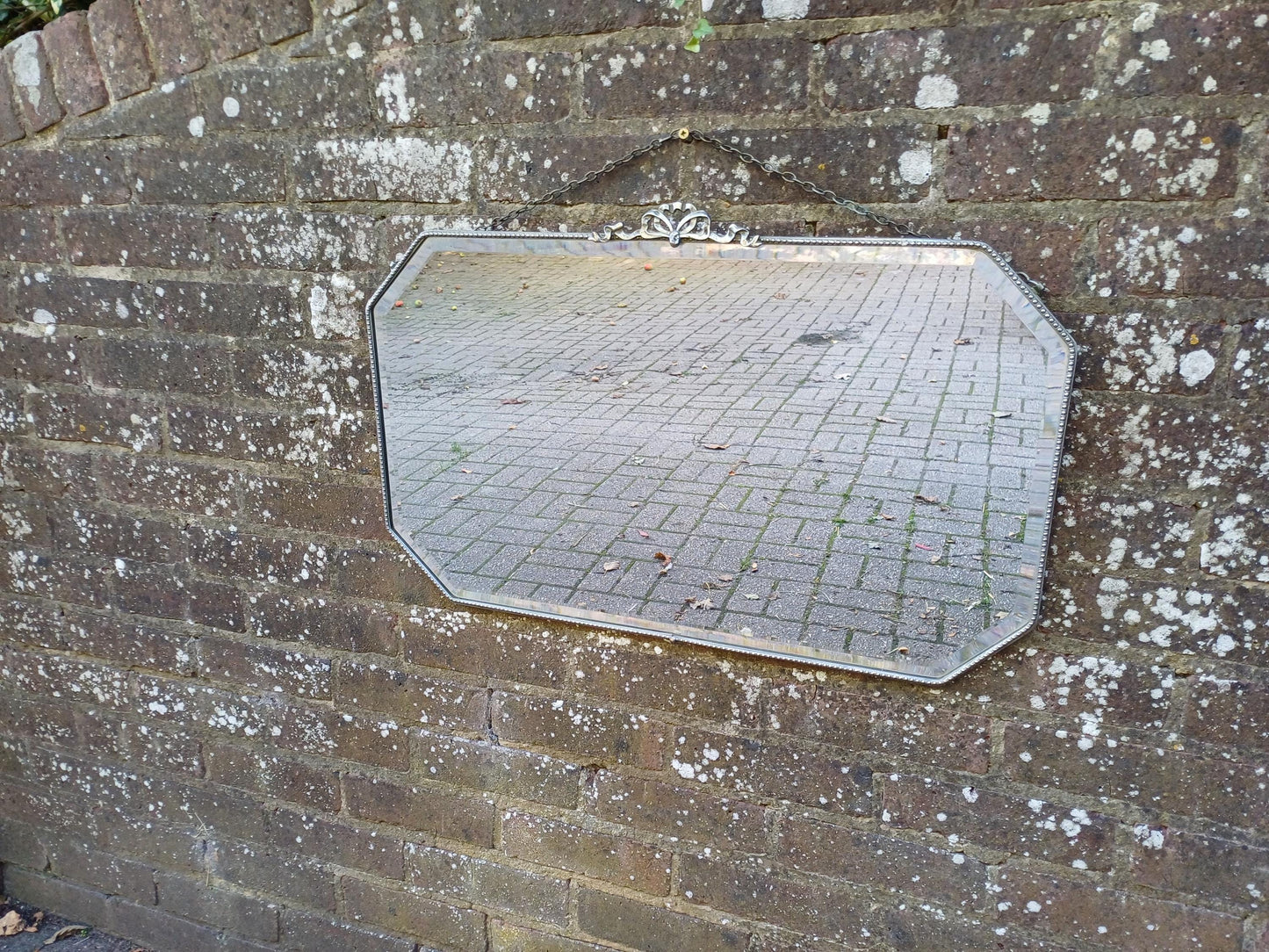 Vintage 1930s Chrome Ribbon Wall Mirror – Art Deco Era, Bevelled Glass, Elegant Teardrop Frame, Decorative Antique Statement Piece