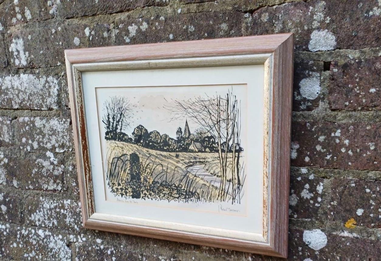 Vintage Signed Lithograph of Alfriston Sussex by Robert Taverner (1920-2004), Village Landscape Framed English Countryside Art