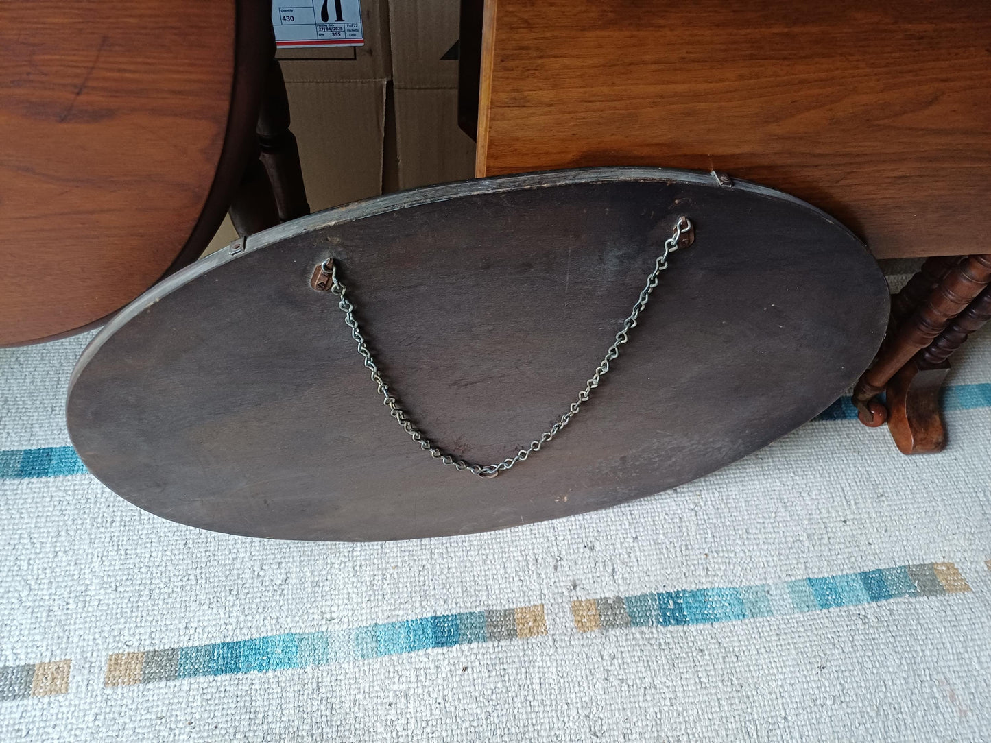 Vintage 1950s Retro Large Oval Frameless Wall Mirror 63.5x40cm with Chrome Clasps, Bevelled Glass Mid Century Decorative Home Decor