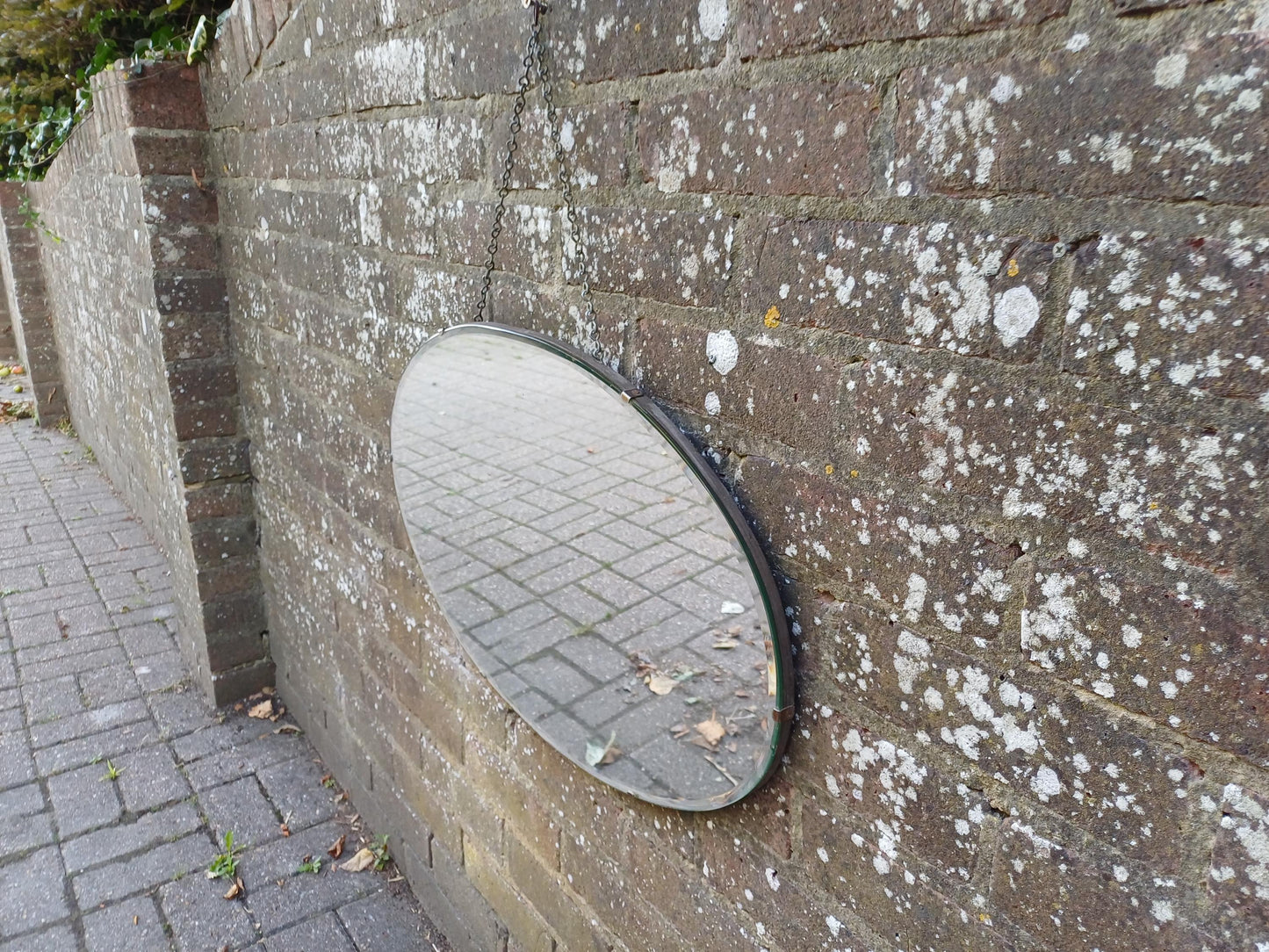 Vintage 1950s Retro Large Oval Frameless Wall Mirror 63.5x40cm with Chrome Clasps, Bevelled Glass Mid Century Decorative Home Decor