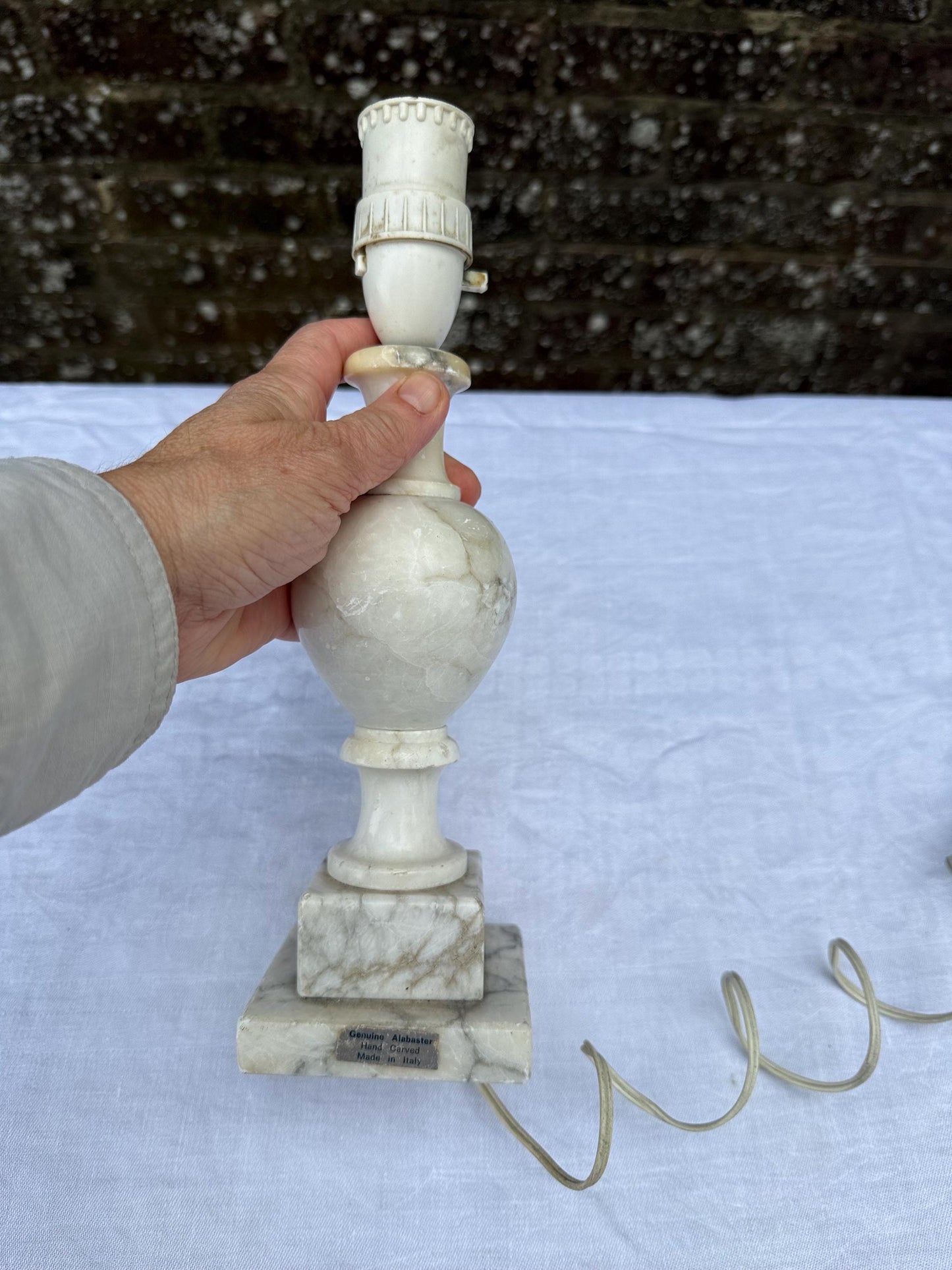 Rare Mid-century Italian Alabaster Table Lamp, Grey Table Lamp, Hand Carved Mid Century Stone Lighting, Made in Italy, Bedside Lamp Base