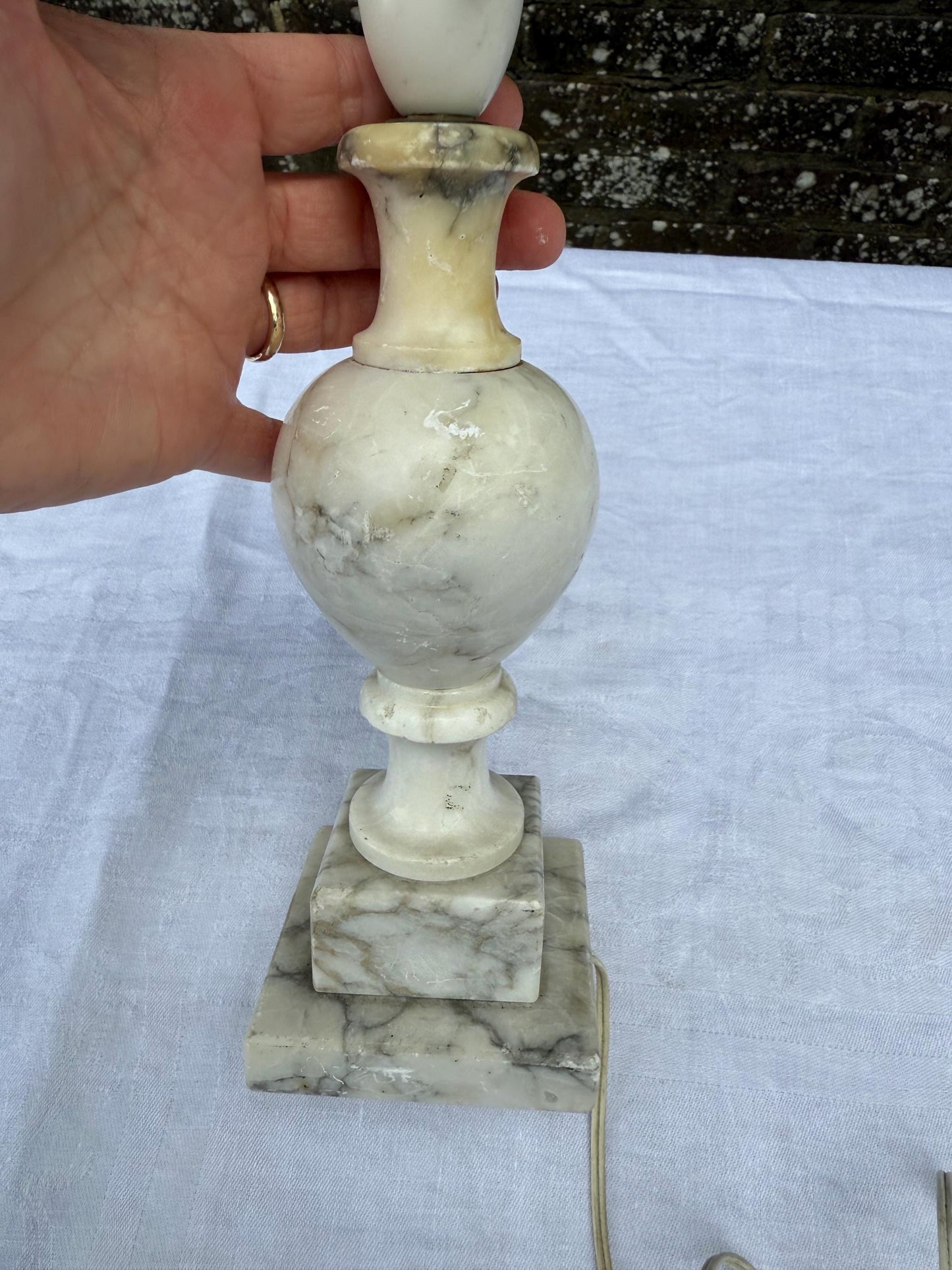 Rare Mid-century Italian Alabaster Table Lamp, Grey Table Lamp, Hand Carved Mid Century Stone Lighting, Made in Italy, Bedside Lamp Base