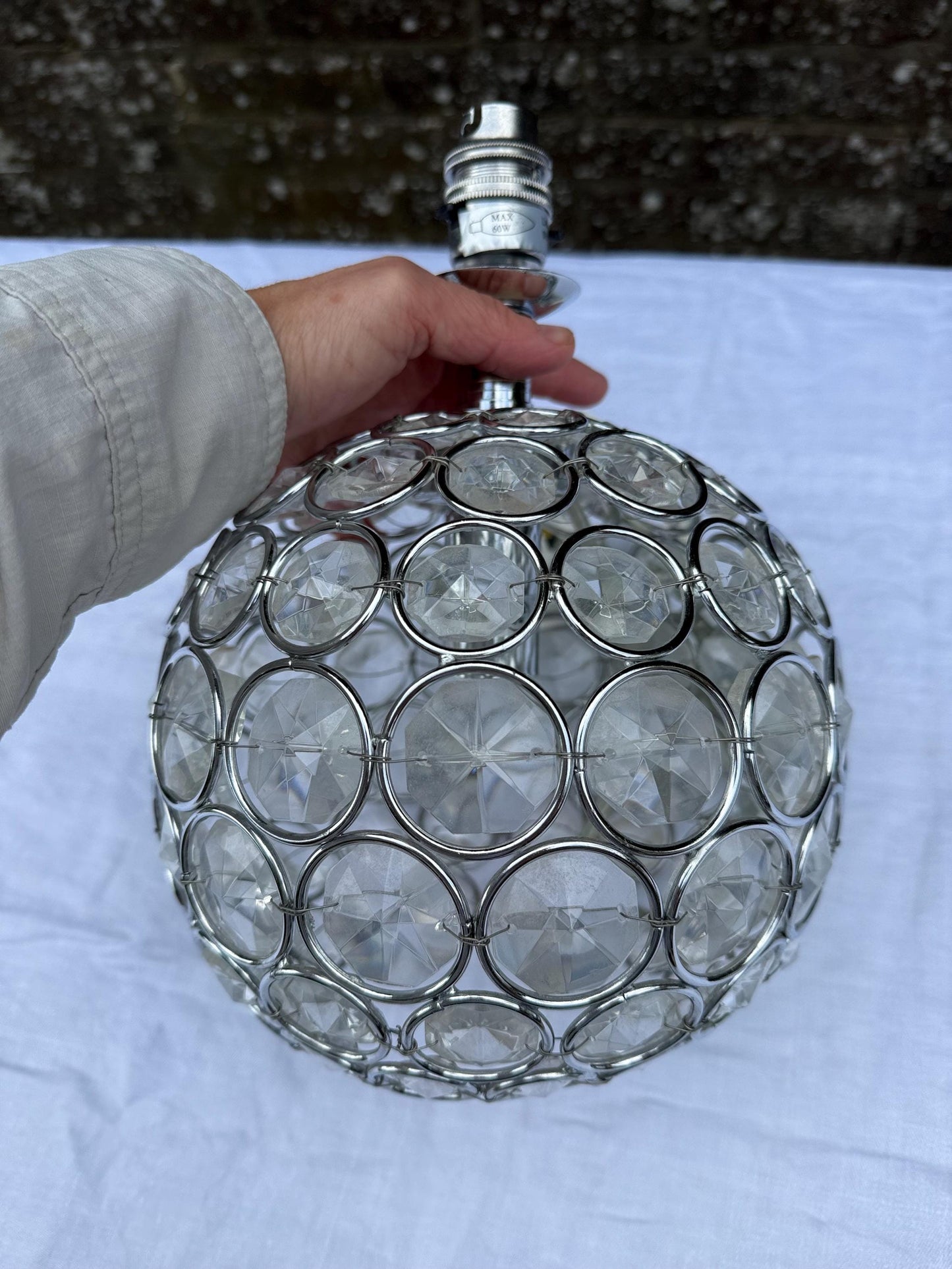 Vintage Crystal Globe Lamp, Chrome & Glass Orb Table Lamp with Faceted Crystal Discs, Retro Glam Lighting, Laura Ashley Store lamp
