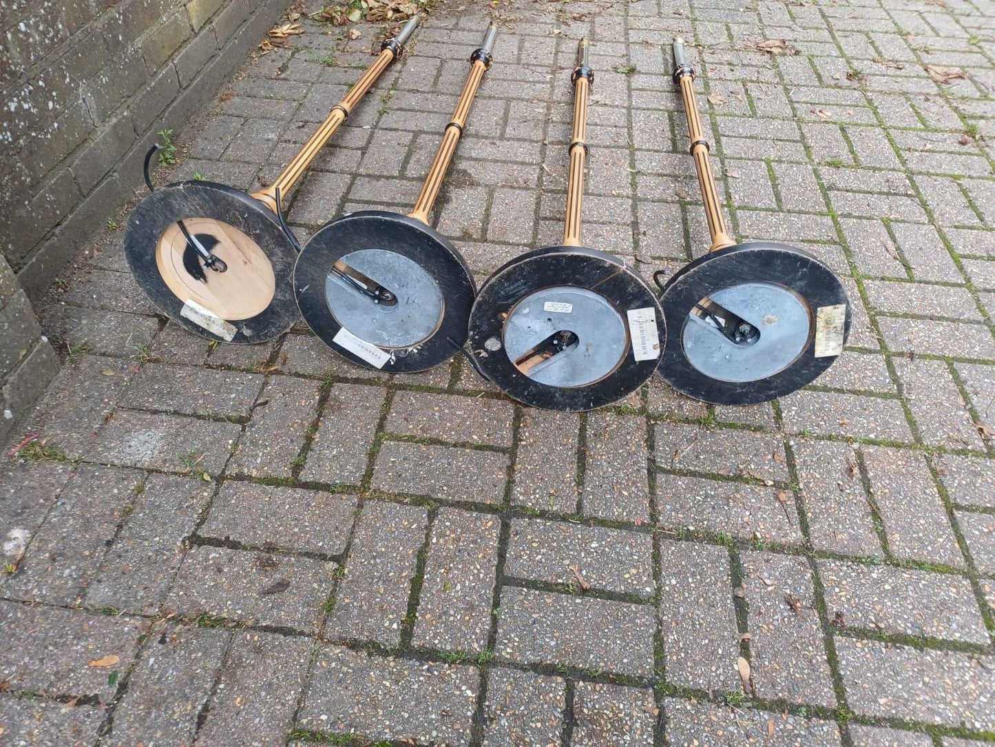 Vintage Wooden Floor Lamp Bases, Set of 4, Retro Mid Century Tall Column Lamps, Art DEcor Revival