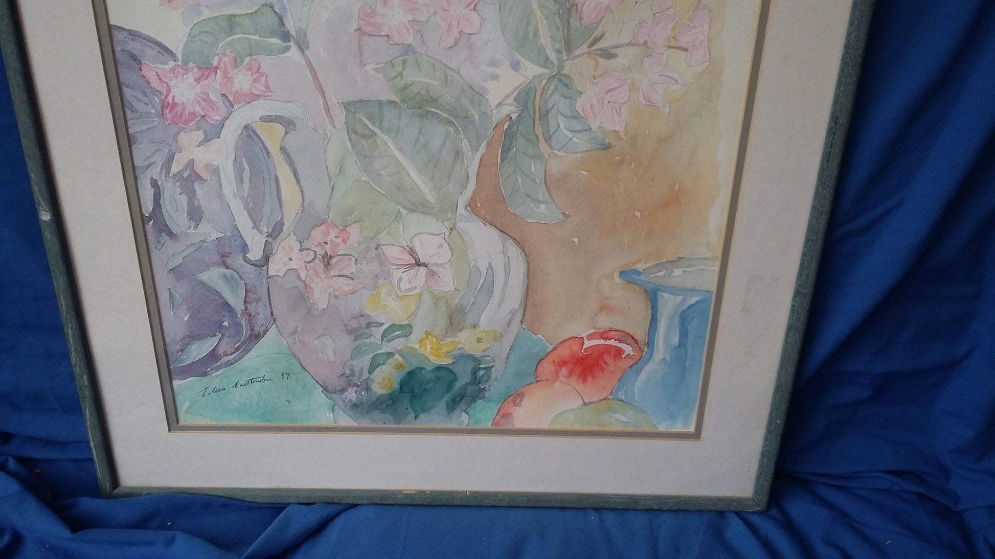 Large Vintage Floral Flowers Watercolour Hydrangers and Still Life Signed Eileen Cruttenden