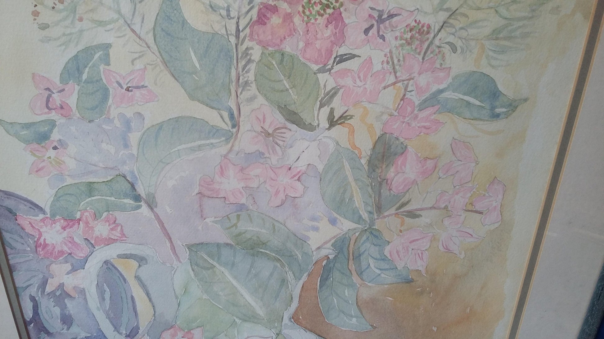 Large Vintage Floral Flowers Watercolour Hydrangers and Still Life Signed Eileen Cruttenden