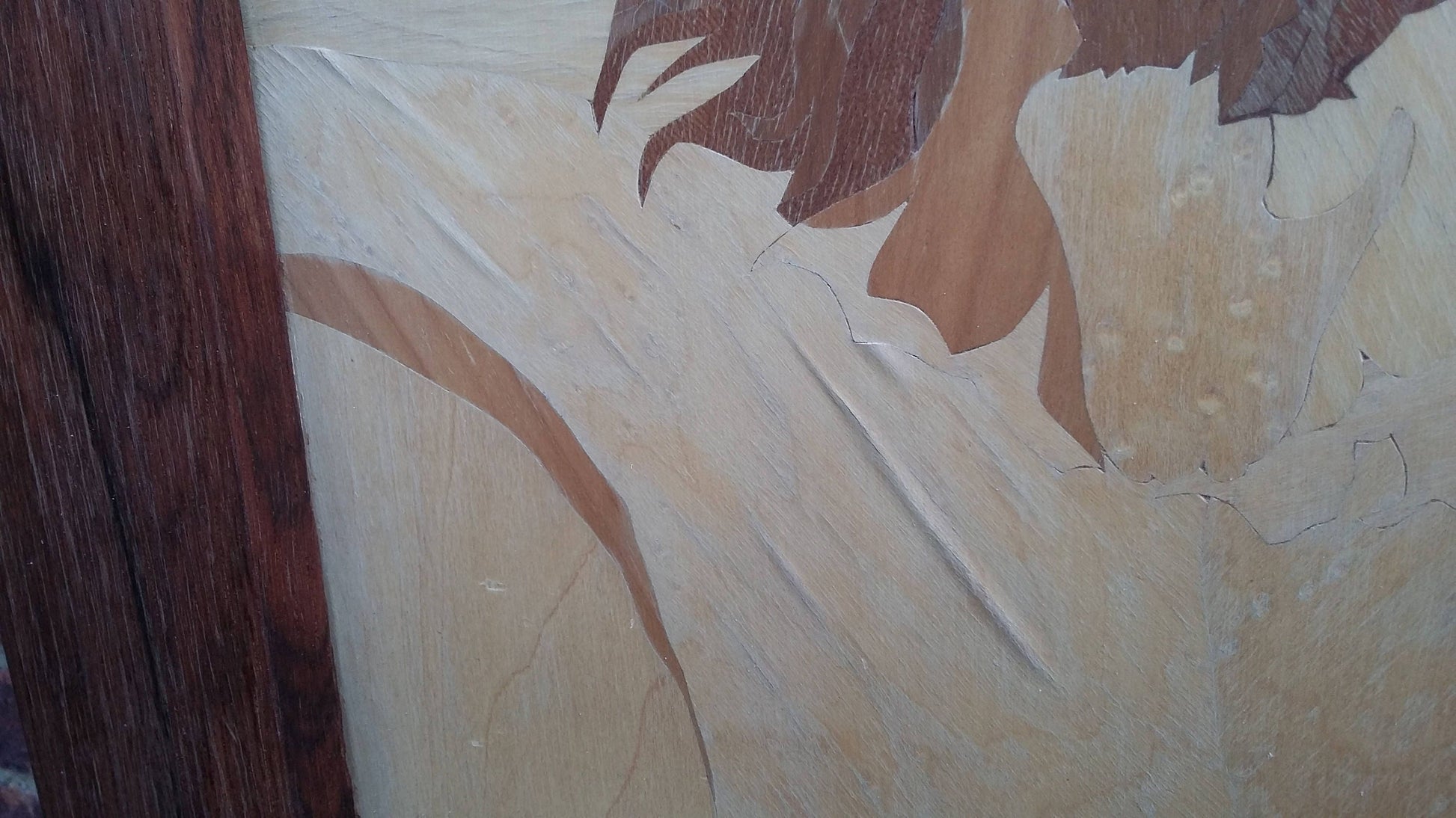 Large Vintage Marquetry Picture The Crucifixion Jesus. Inlay Wood Inlaid 57 x 46 cm