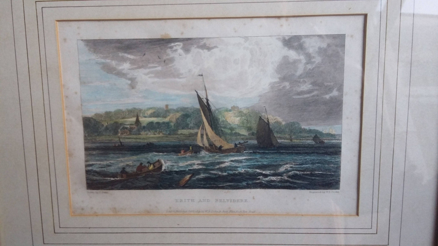 Vintage Pair of Nautical Sea Prints Erith & Belvidere Northfleet.