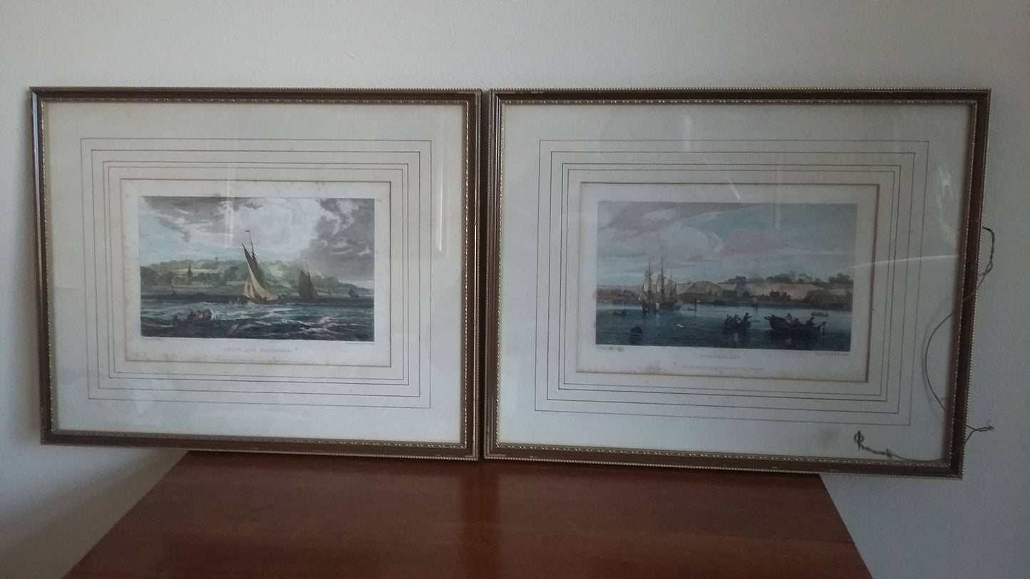 Vintage Pair of Nautical Sea Prints Erith & Belvidere Northfleet.