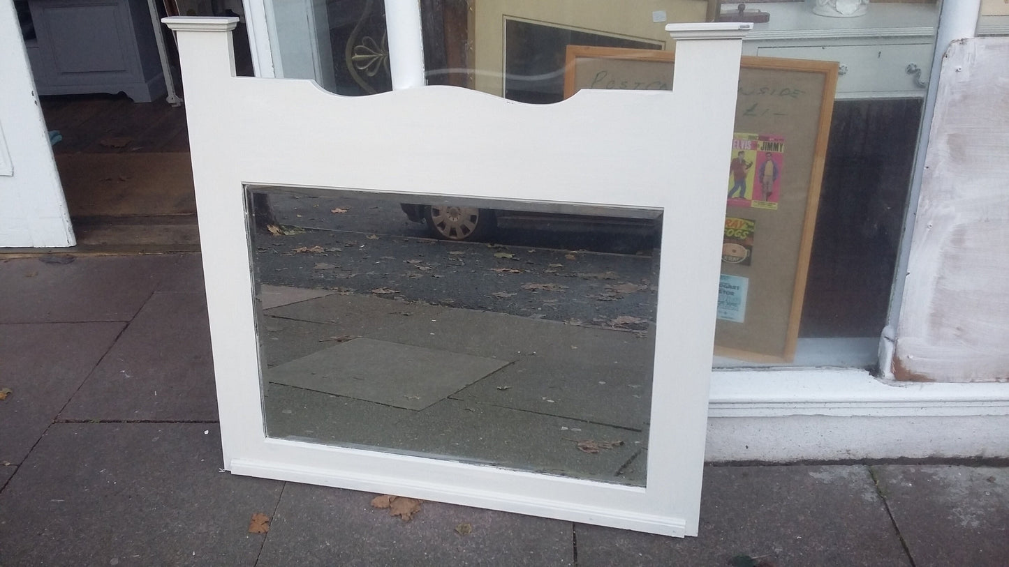 Vintage Painted Oak Art Nouveau Arts and Crafts Over Mantel Wall Mirror