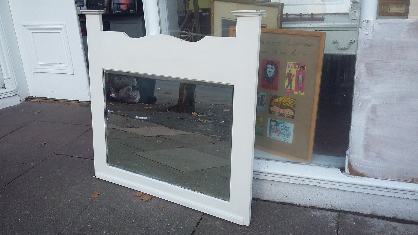 Vintage Painted Oak Art Nouveau Arts and Crafts Over Mantel Wall Mirror
