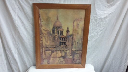 Vintage Textured Print 1960’s Retro of St Pauls Cathedral London. Donald Copping.
