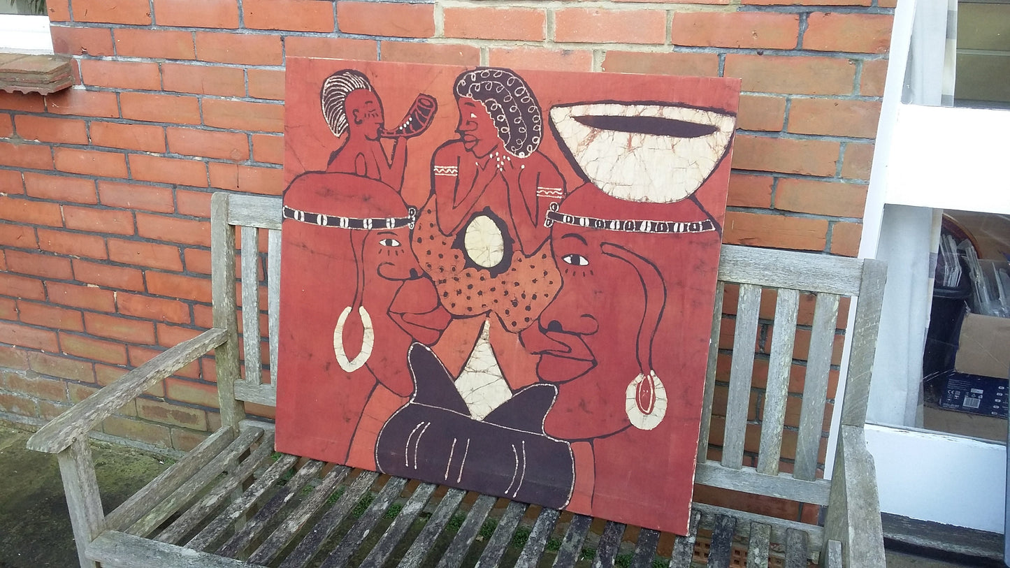 Massive Vintage ethnic Print on Silk in Frame