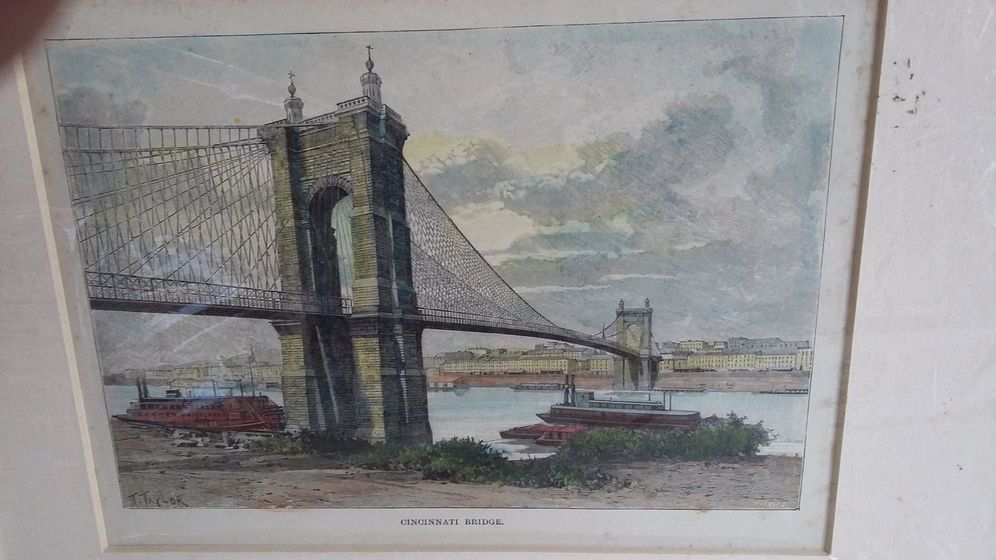 6 Vintage North American Prints Falls Water Bridge Engravings Colour