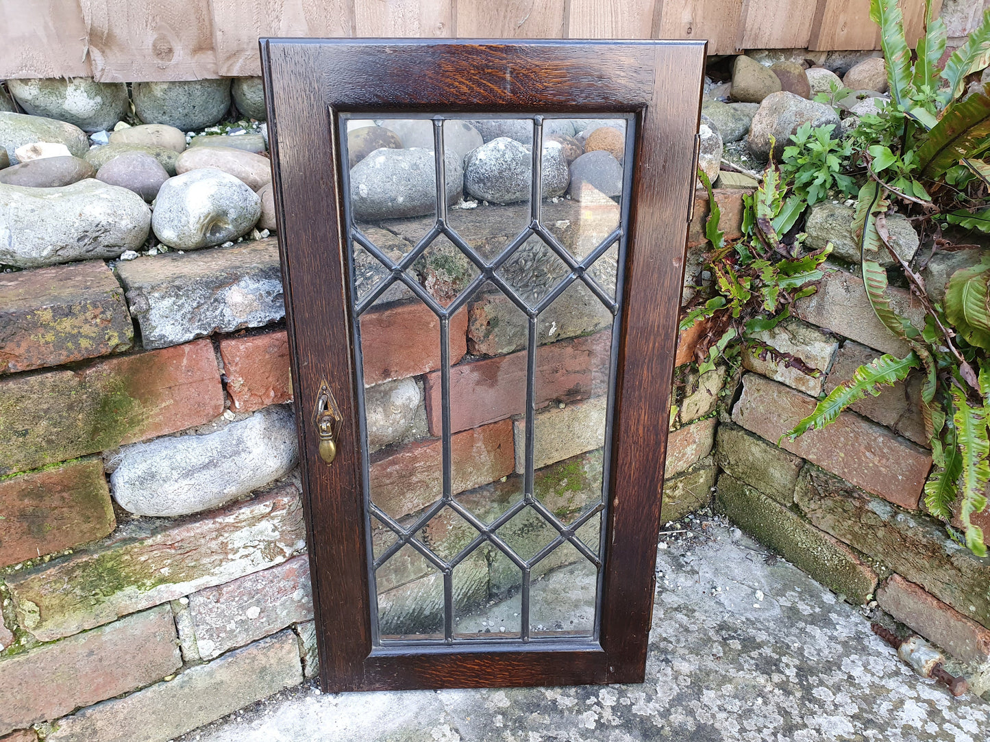 Vintage Oak Door With Leaded Light Decoration.
