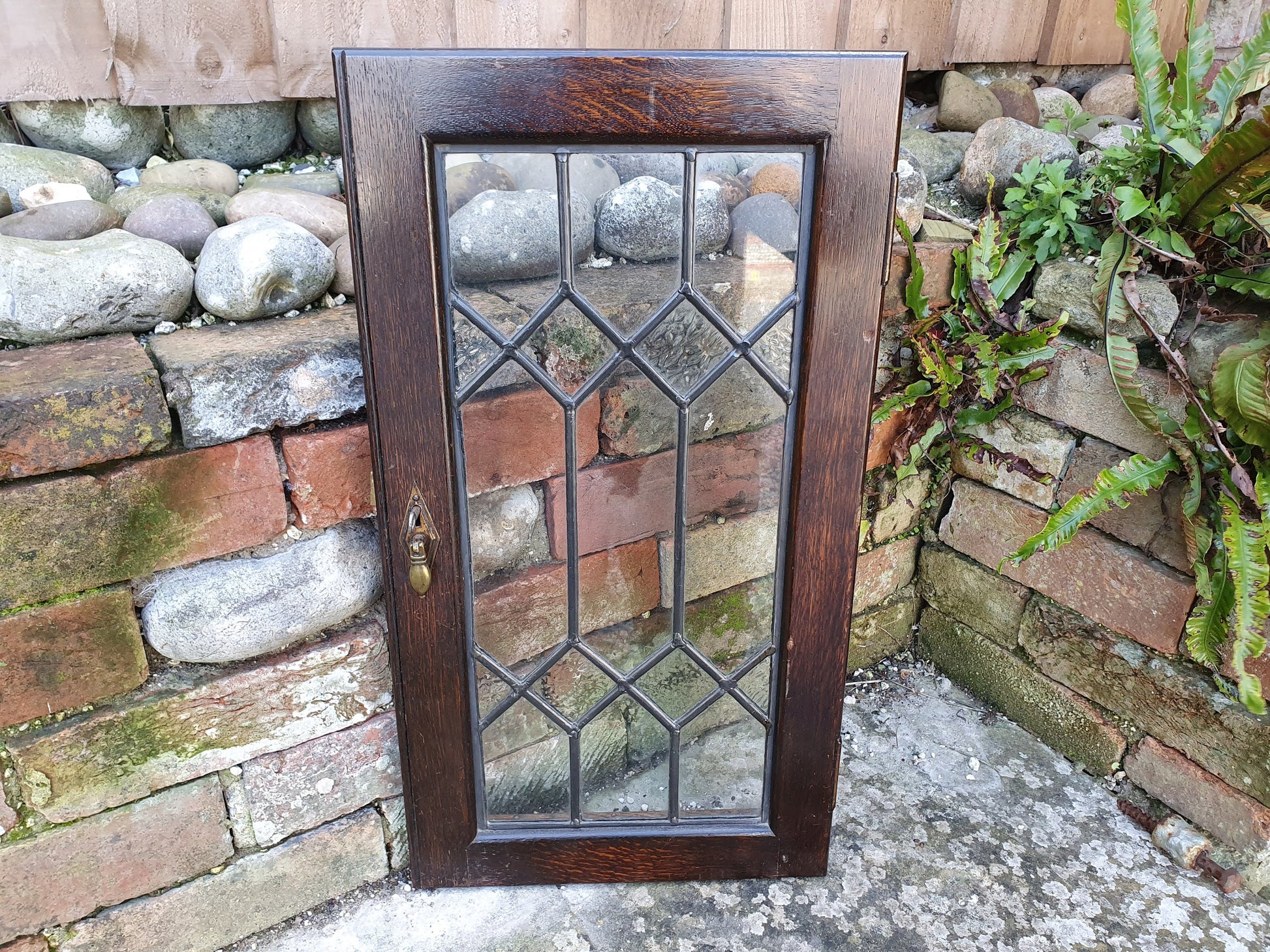 Vintage Oak Door With Leaded Light Decoration.