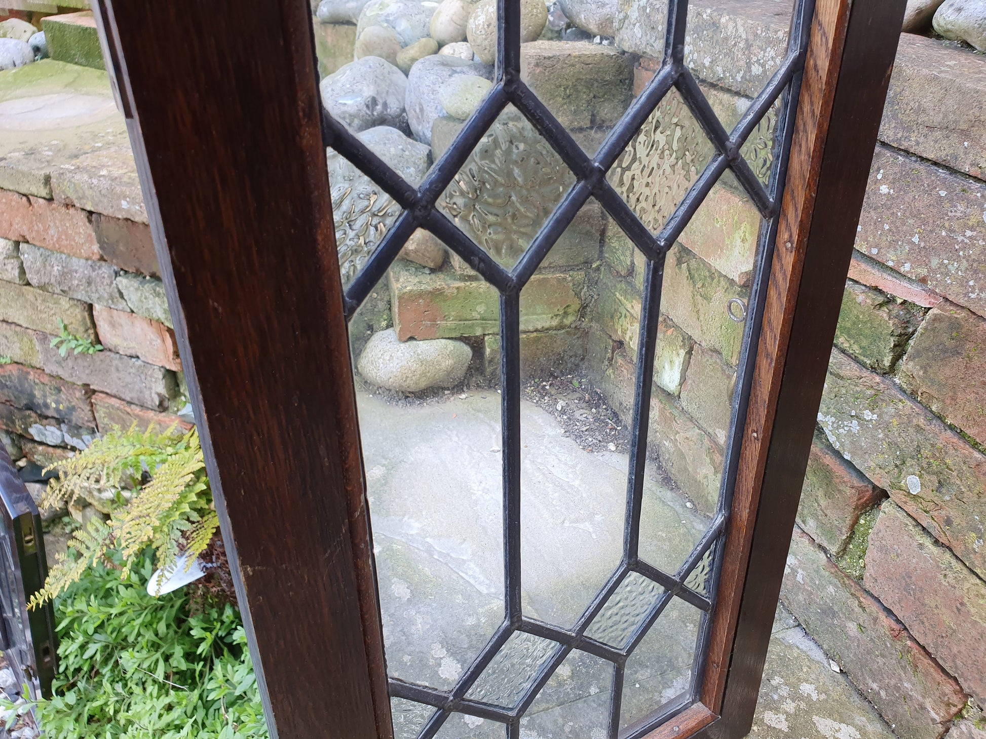 Vintage Oak Door With Leaded Light Decoration.