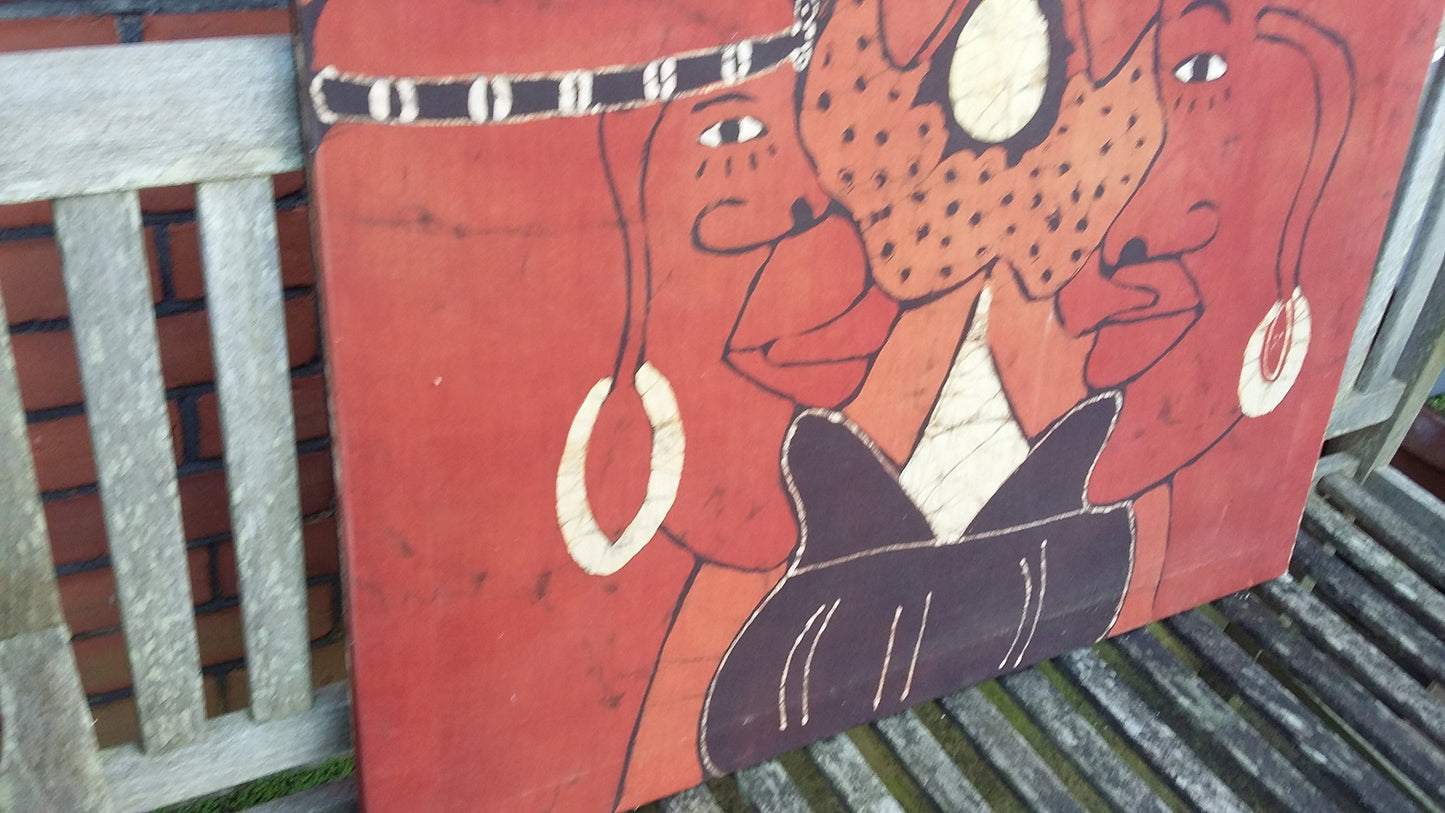 Massive Vintage ethnic Print on Silk in Frame