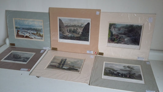 6 Vintage North American Prints Falls Water Bridge Engravings Colour