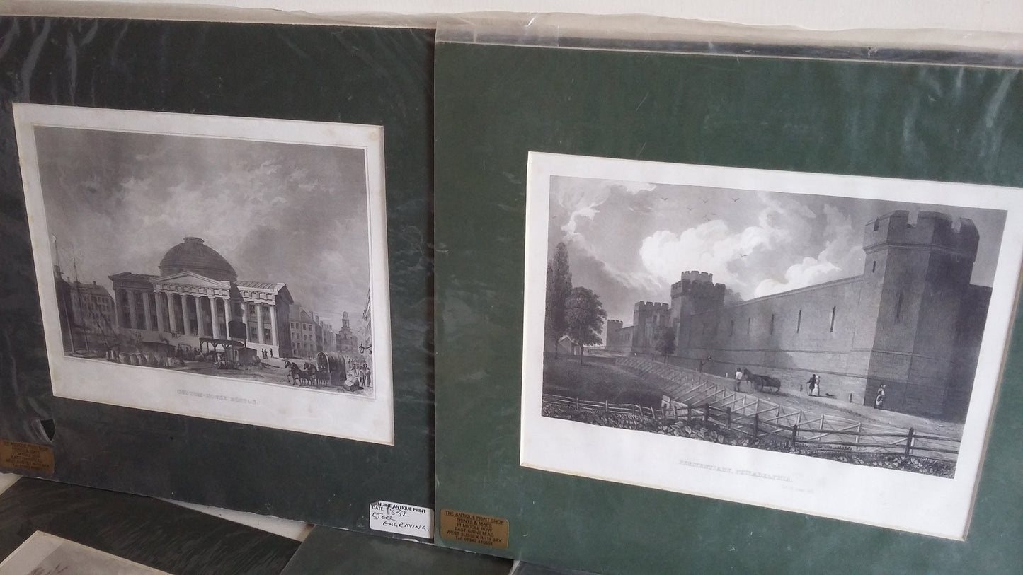 12 Vintage North American Prints Architecture Buildings Lake River Water Bridge Engravings Colour incl New York Philadelphia